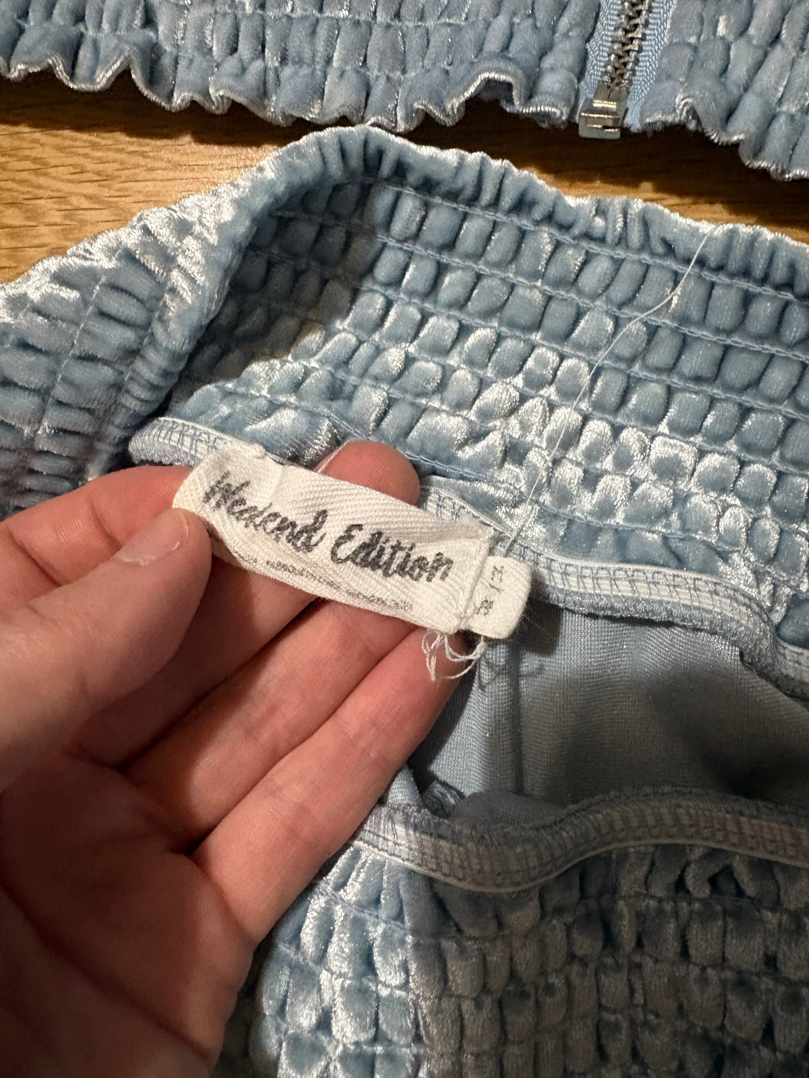 Pastel blue velour track suit with cropped hoodie - photo 4
