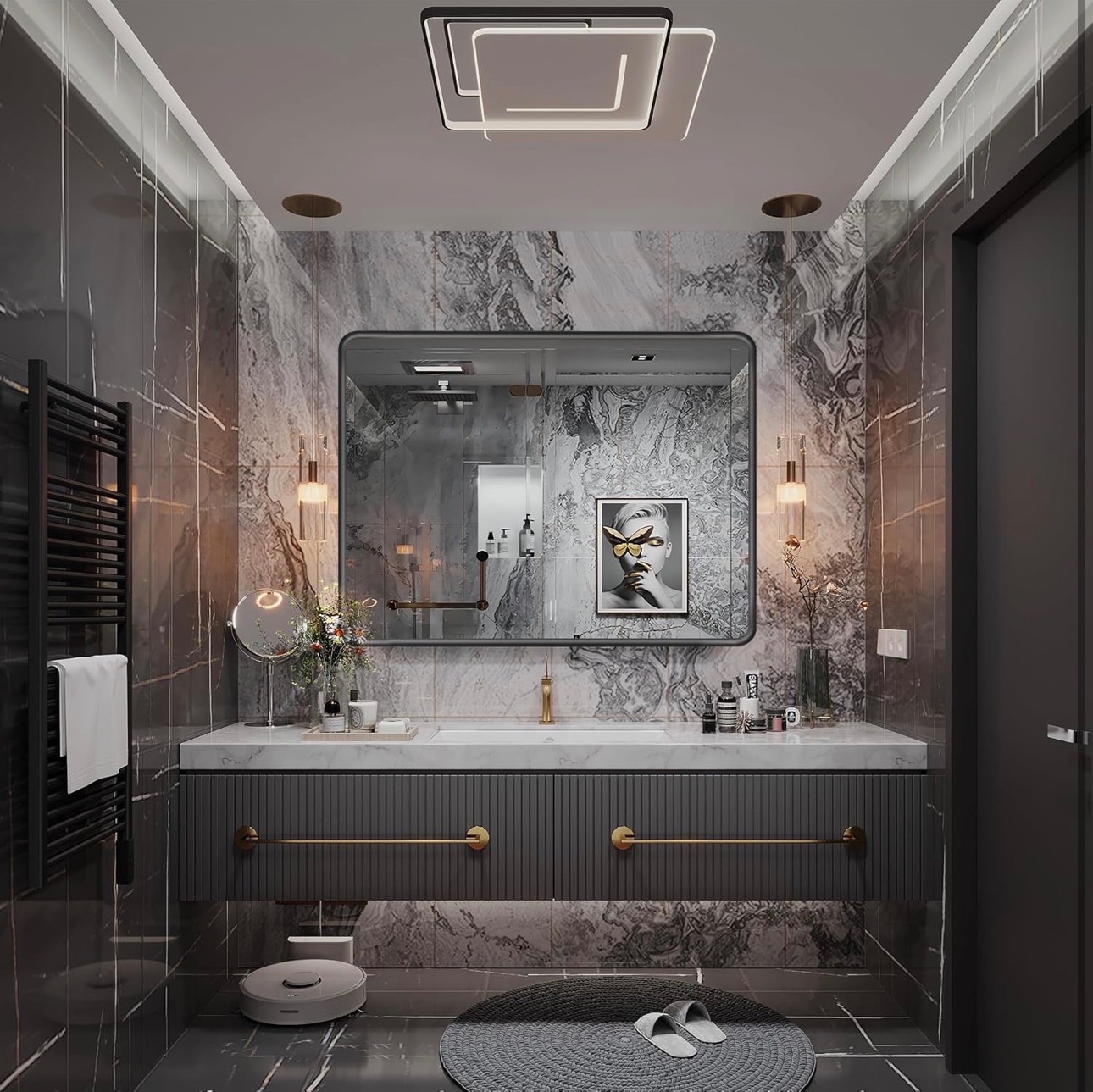 30x40" Framed Mirror Hangs Horizontally or Vertically