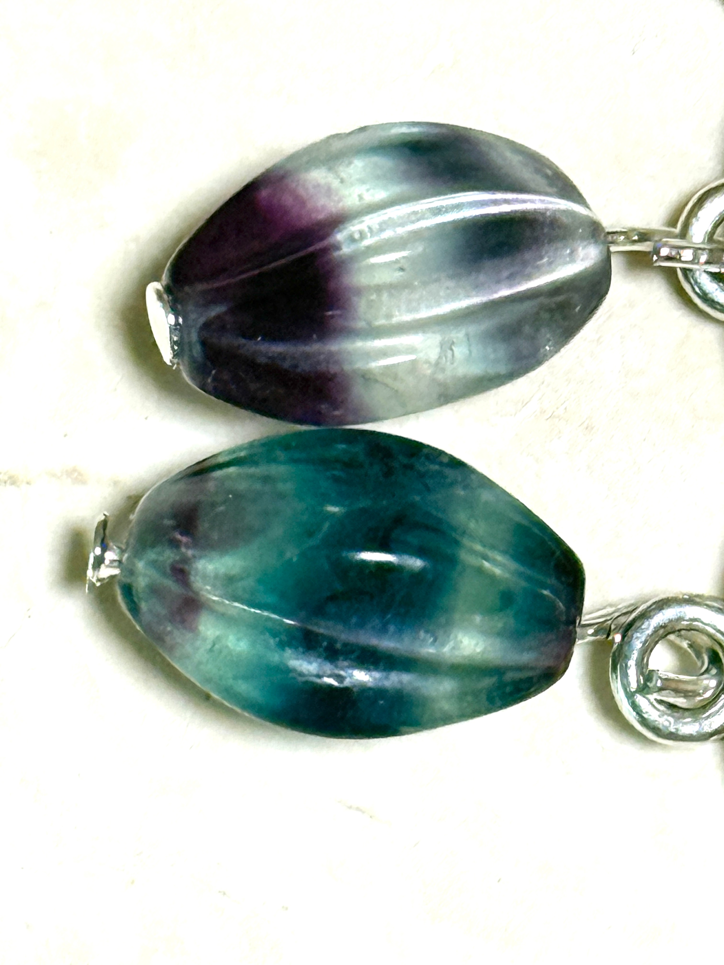 Rainbow Fluorite Celtic Trinity Earrings, 925 Silver Hooks - photo 4