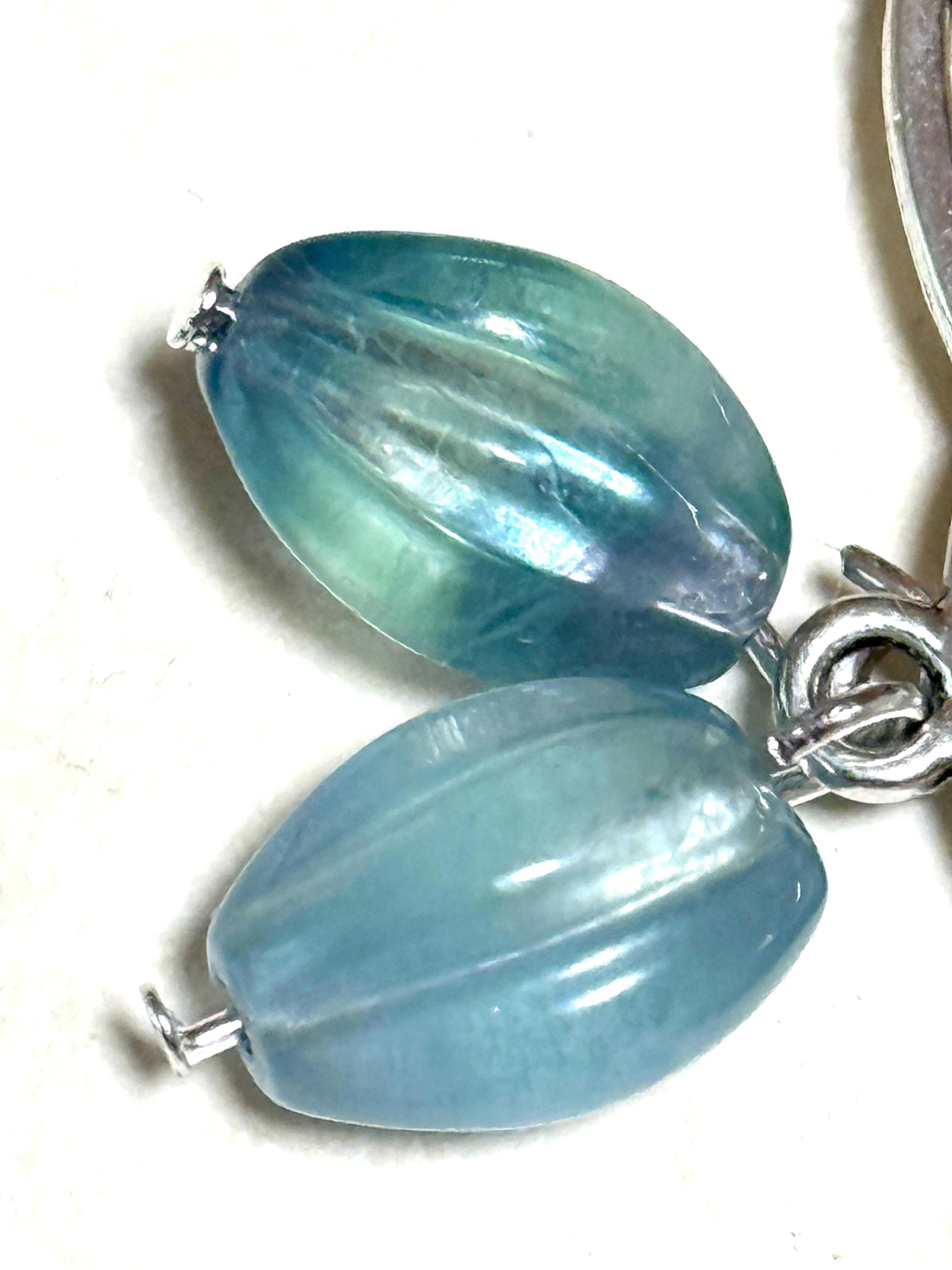 Teal Fluorite Celtic Trinity Earrings, Sterling Silver Hooks - photo 4