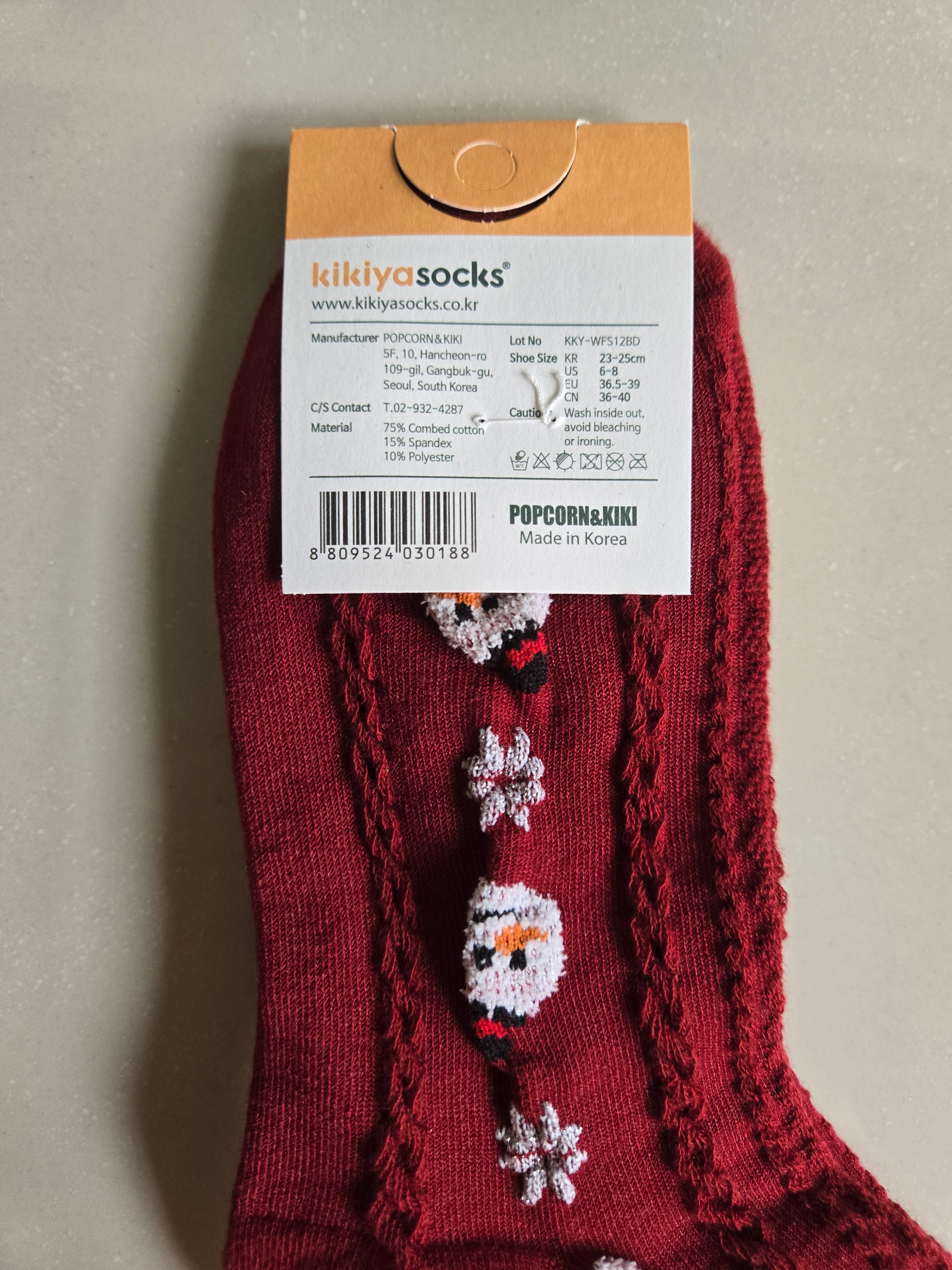Korean Cute Snowman Snowflake Christmas Wine Red Socks - photo 5