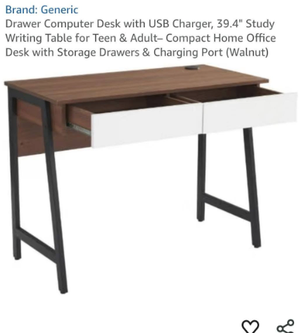 Computer Desk with USB Charger – 39.4" Study/Writing Table - photo 2