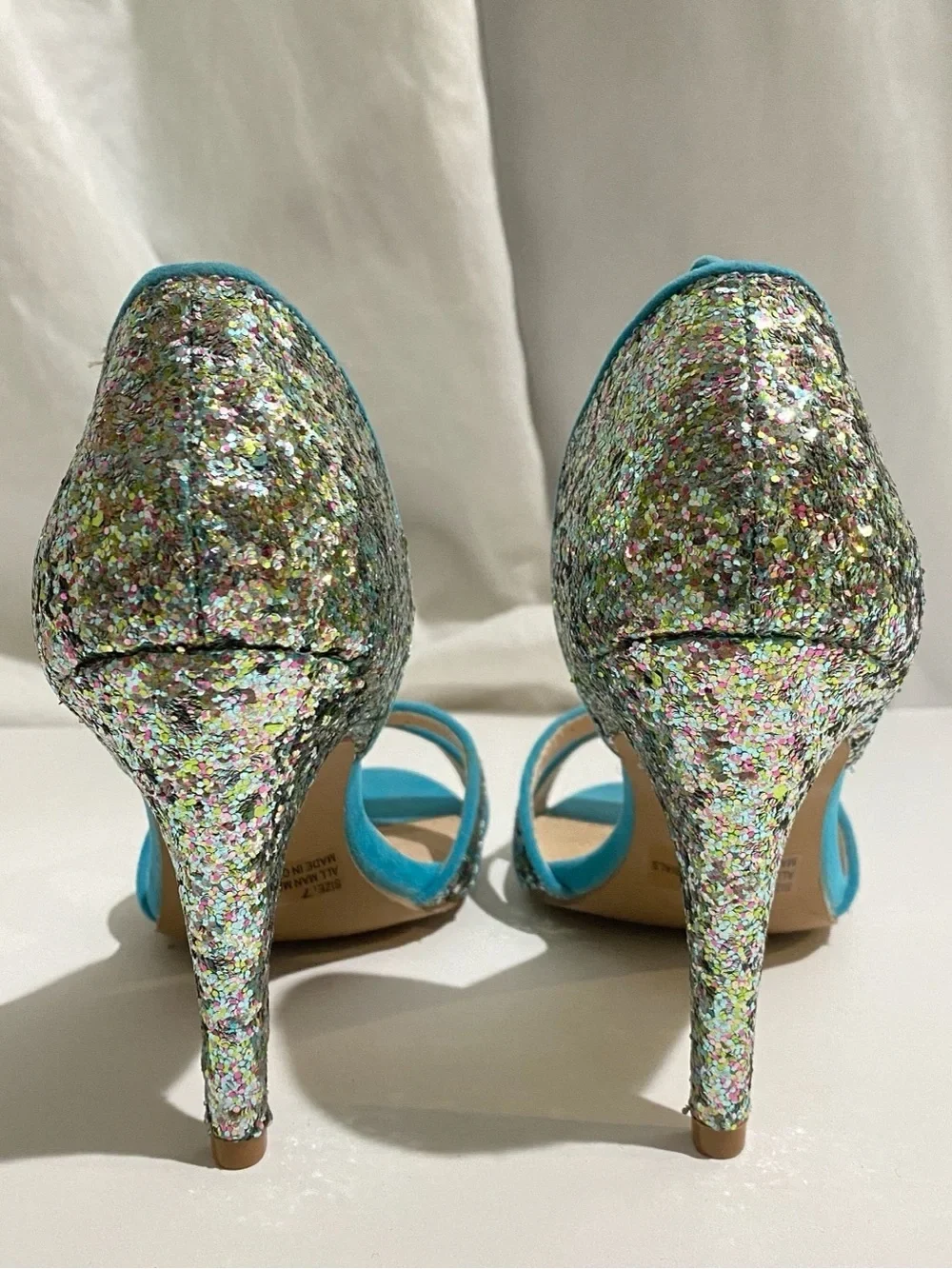 Qupid Women's 7 Teal Blue Sparkle Glitter Stiletto Heels - photo 2