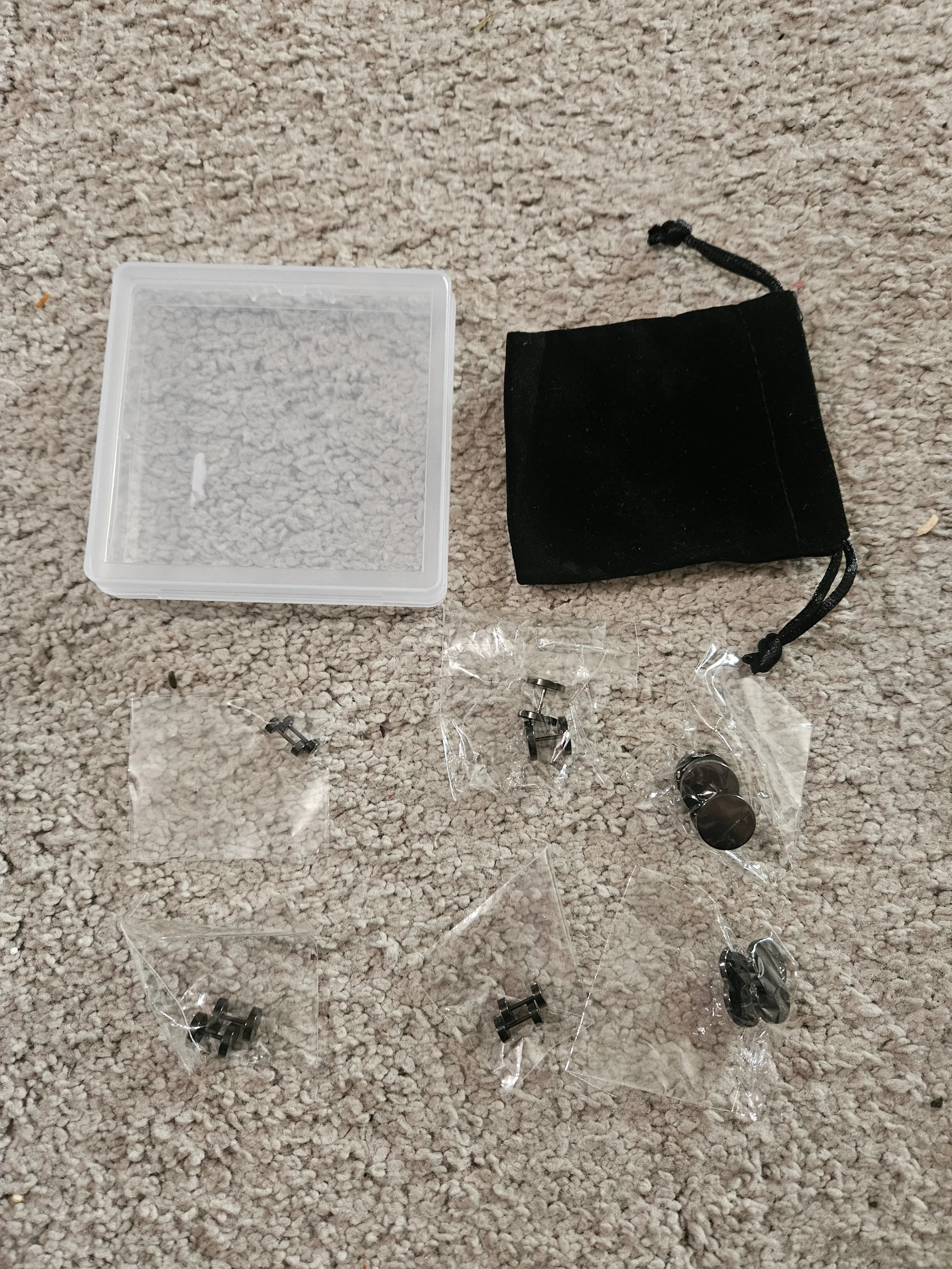6 Pairs Black Faux Gauge Plugs / Earrings, 18G Stainless Steel