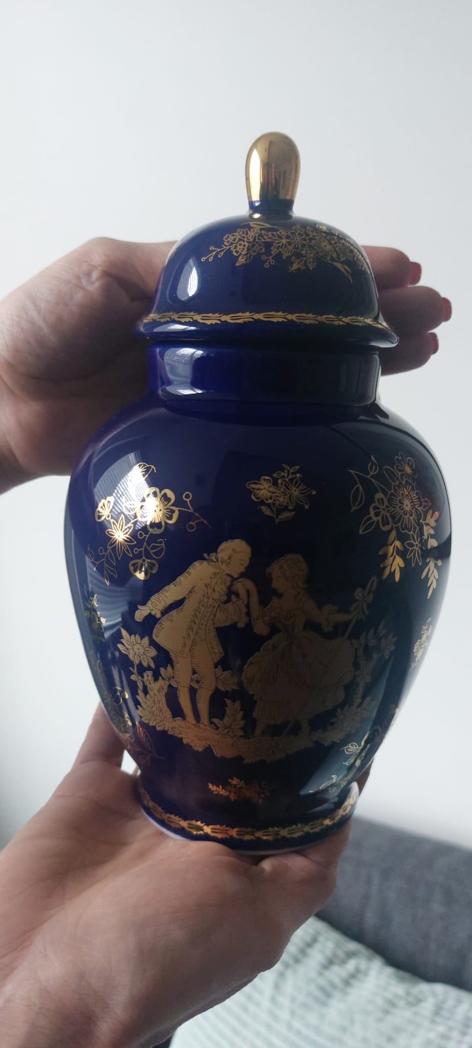 Vintage Cobalt Blue Limoges Porcelain Lidded Ginger Jar - photo 5