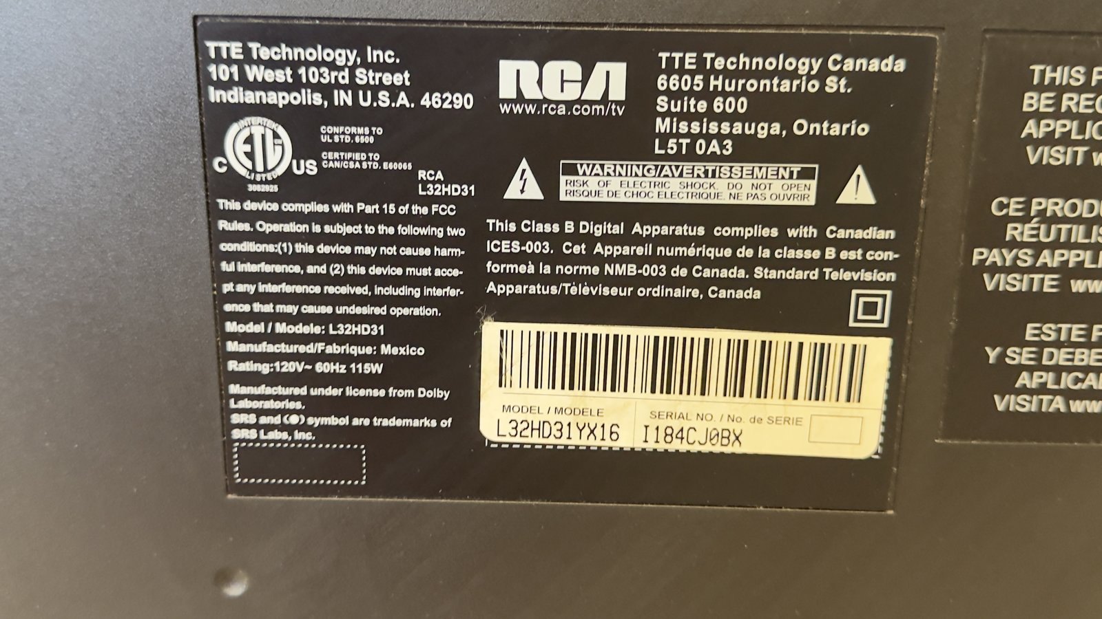 32" RCA LCD TV (L32HD31) with Stand – Works, HDMI - photo 2