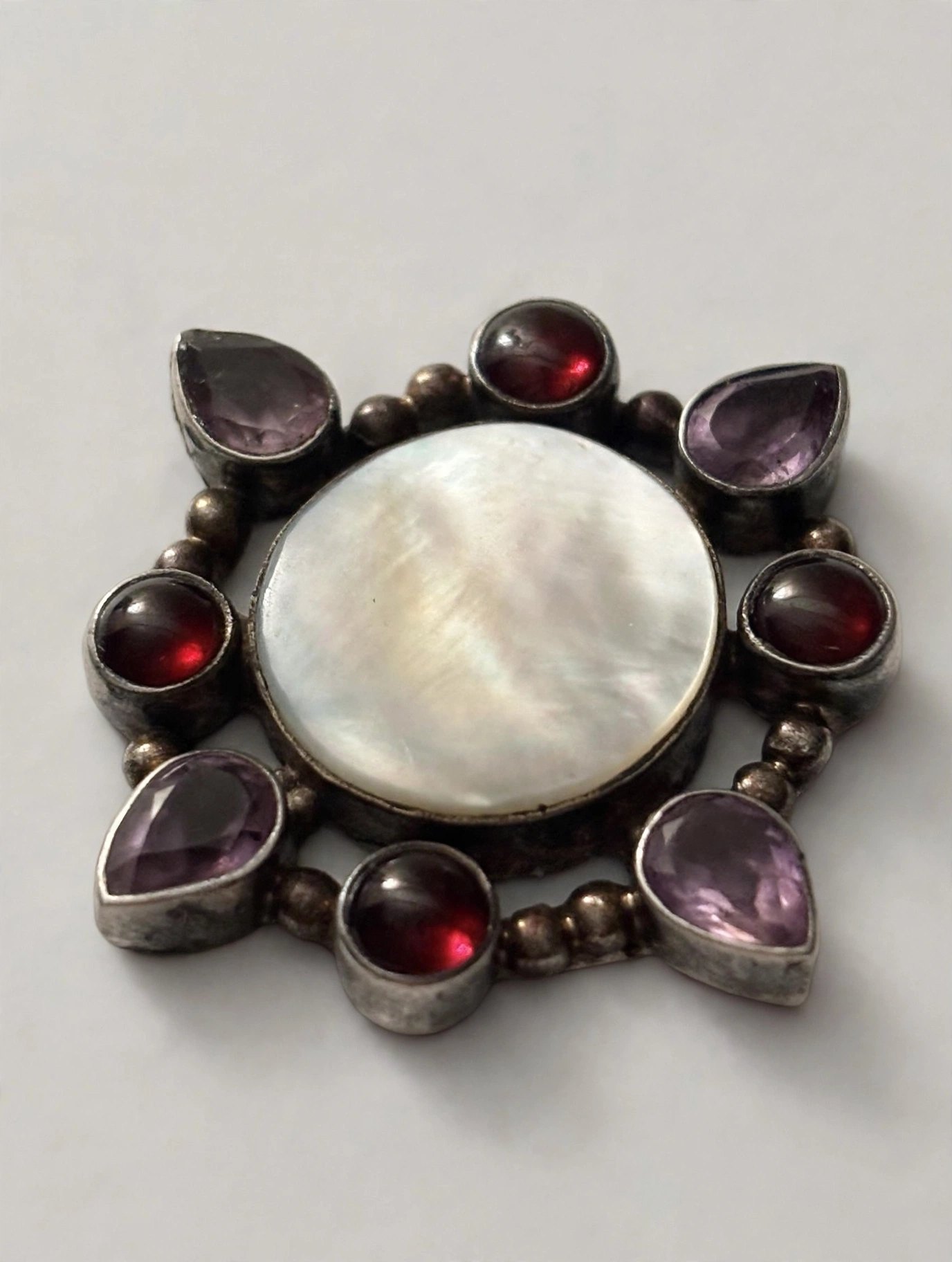Sterling Silver Mother Of Pearl Garnet Amethyst Gemstone