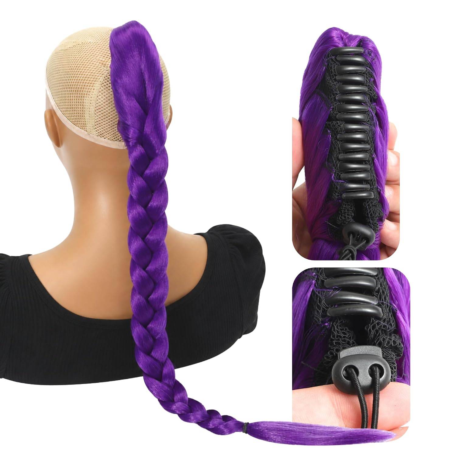 NEW~ Purple Braided Ponytail Extension – 24" Claw Clip