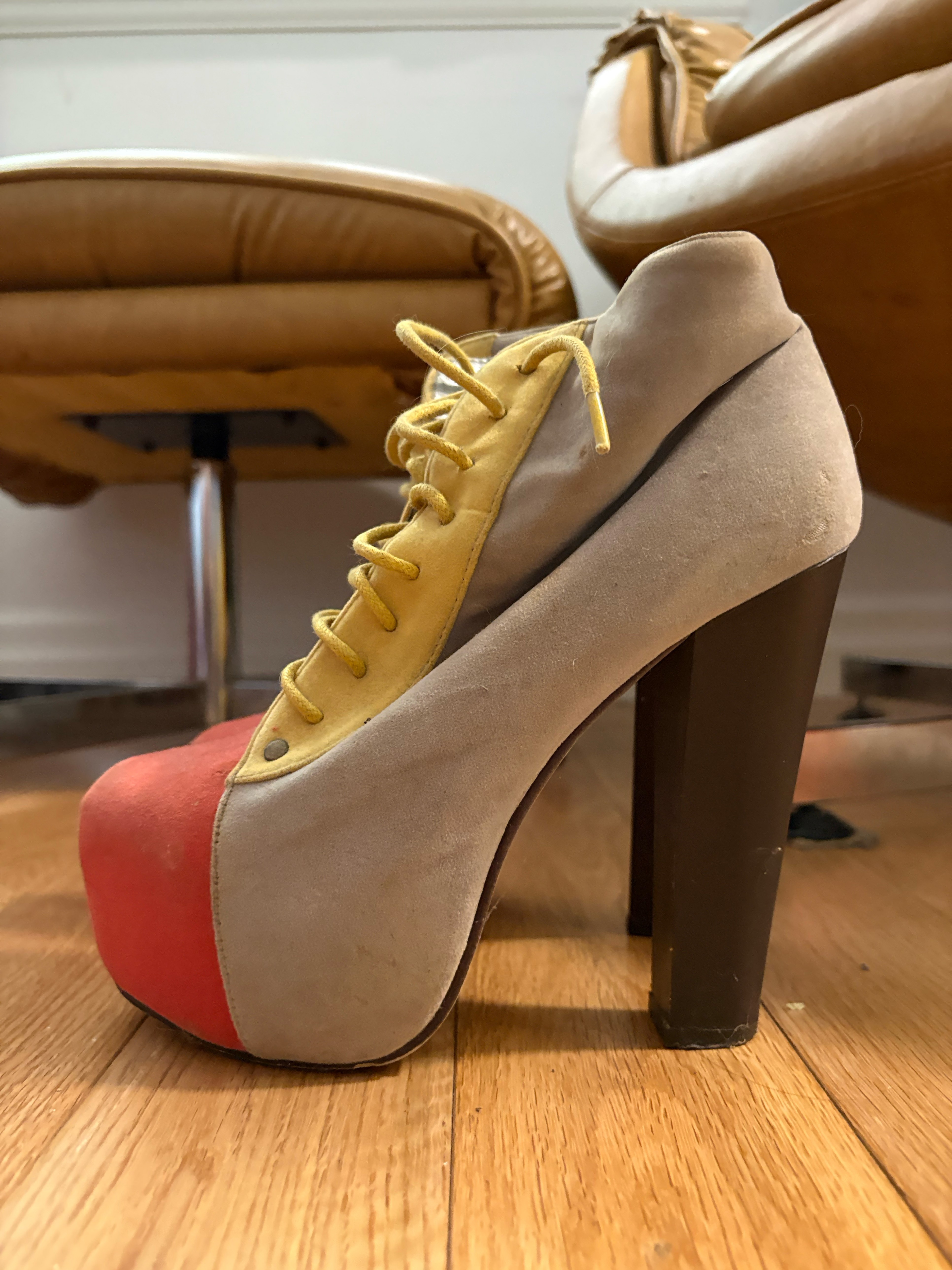5.5 inch suede colourful chunky platform heels - photo 4