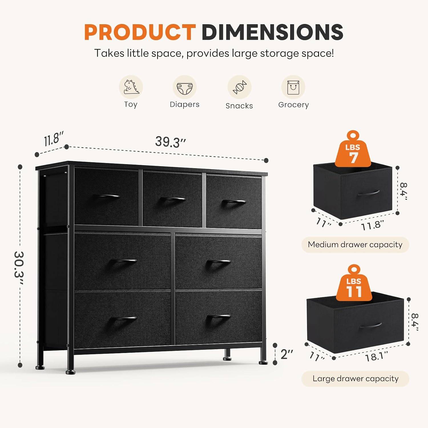 7 Drawer Dresser with Fabric Bins Fabric Storage Tower Organizer - photo 4