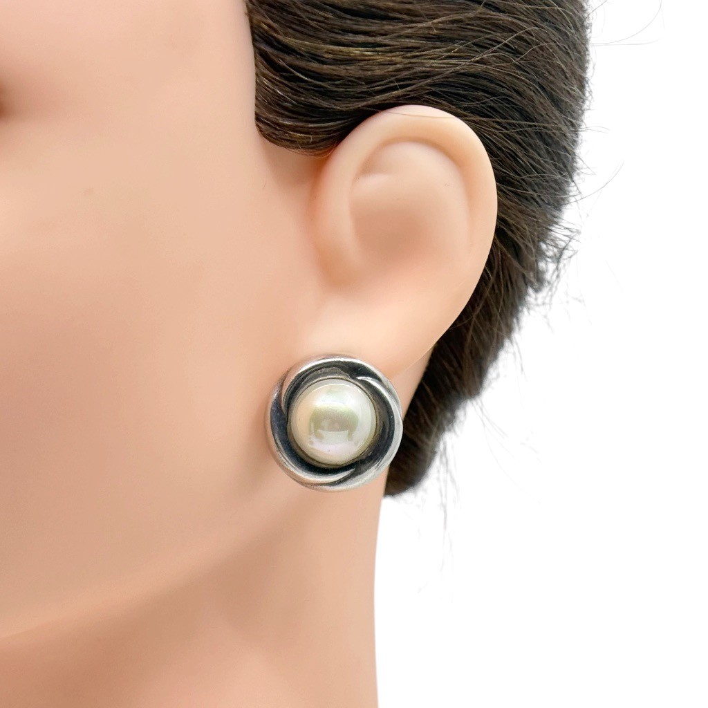 Vintage Barra sterling silver made pearl clip on earrings - photo 5