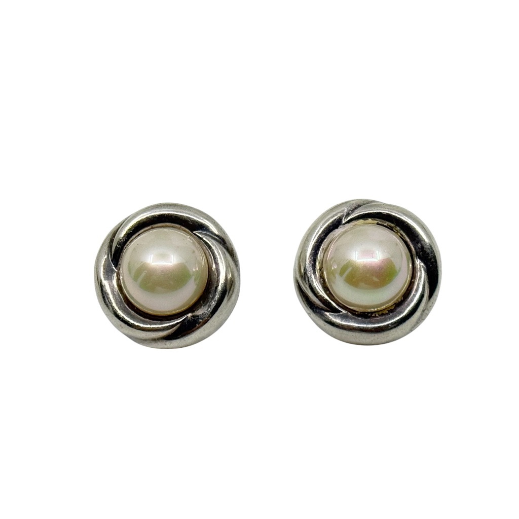 Vintage Barra sterling silver made pearl clip on earrings - photo 2