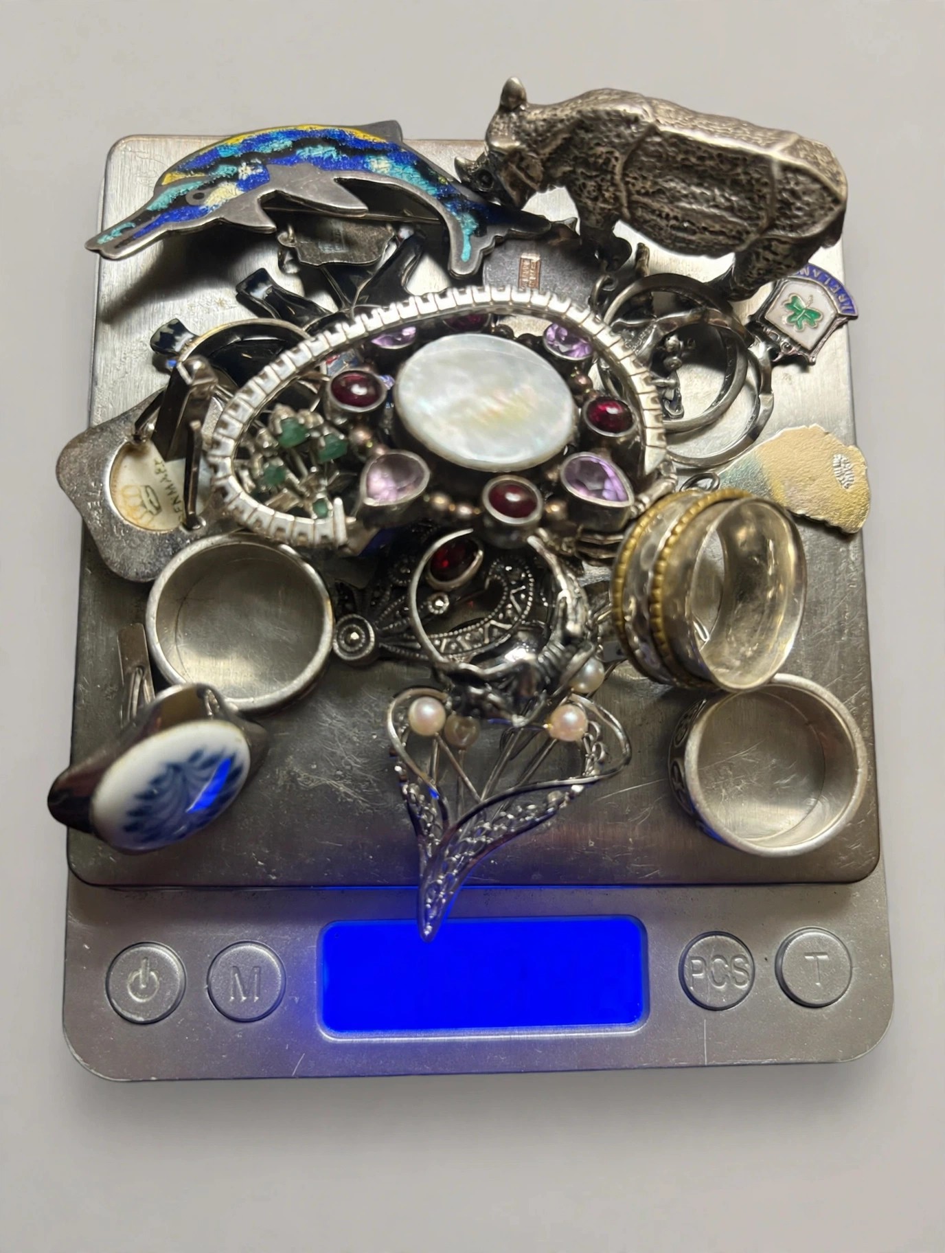 Vintage 925 Sterling Silver Jewelry Lot 179g Rings Brooches
