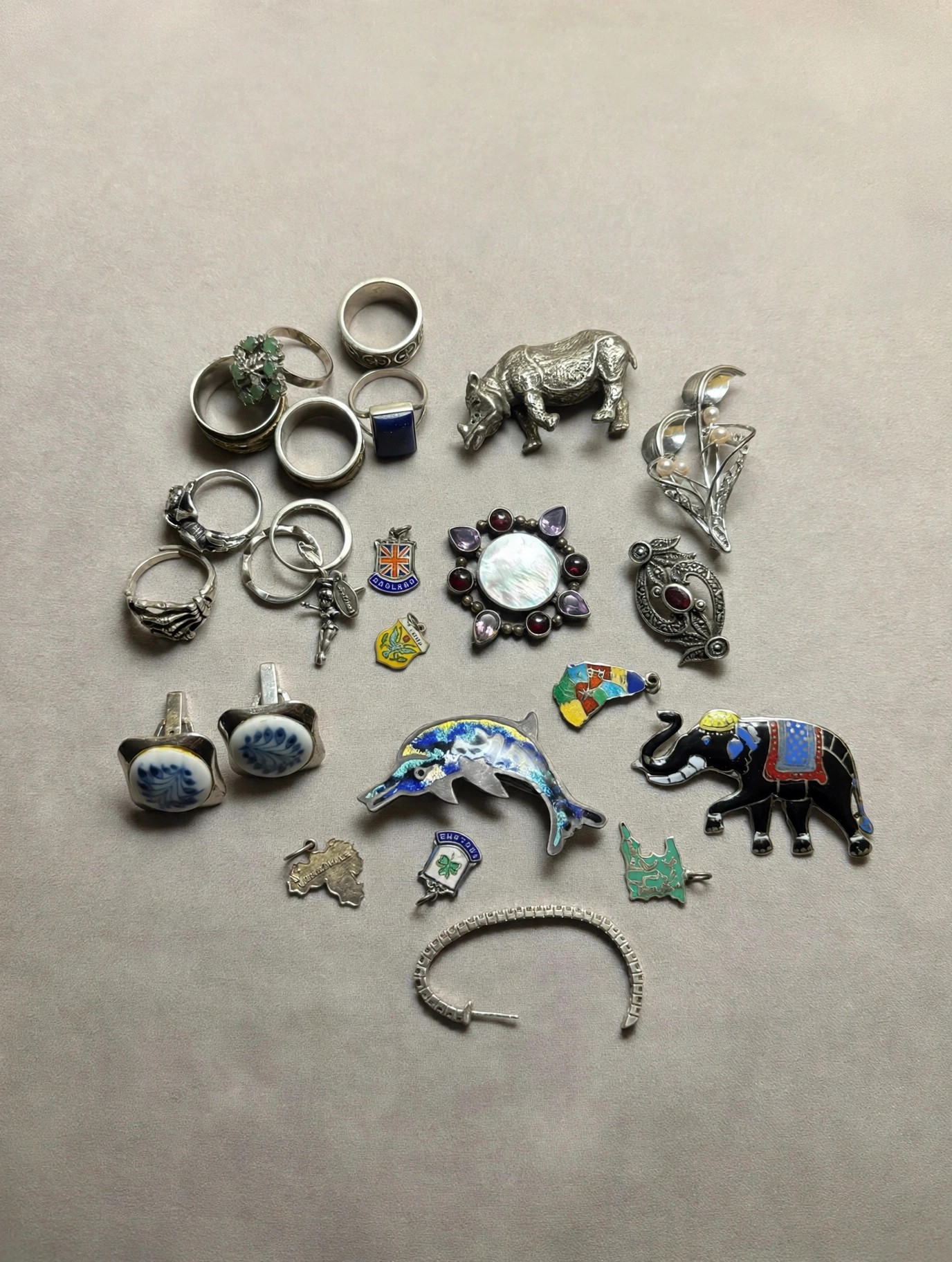 Vintage 925 Sterling Silver Jewelry Lot 179g Rings Brooches - photo 3