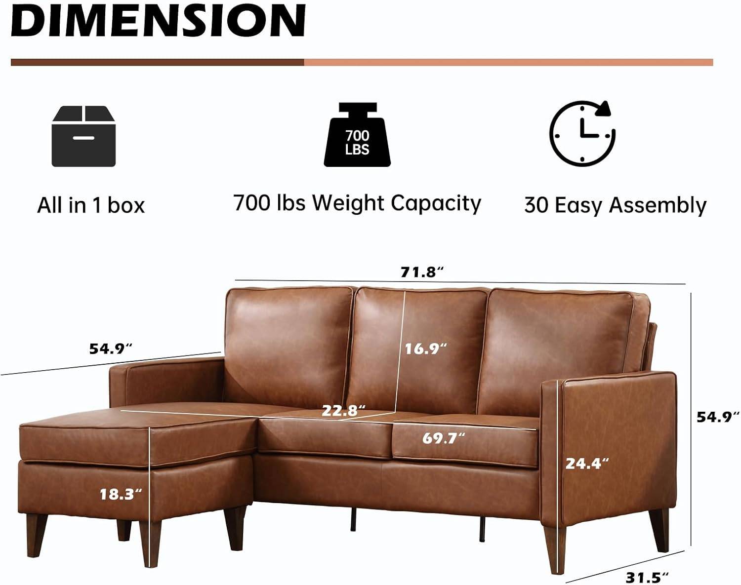 Free Brown Faux Leather L-Shaped Sectional Sofa - photo 2