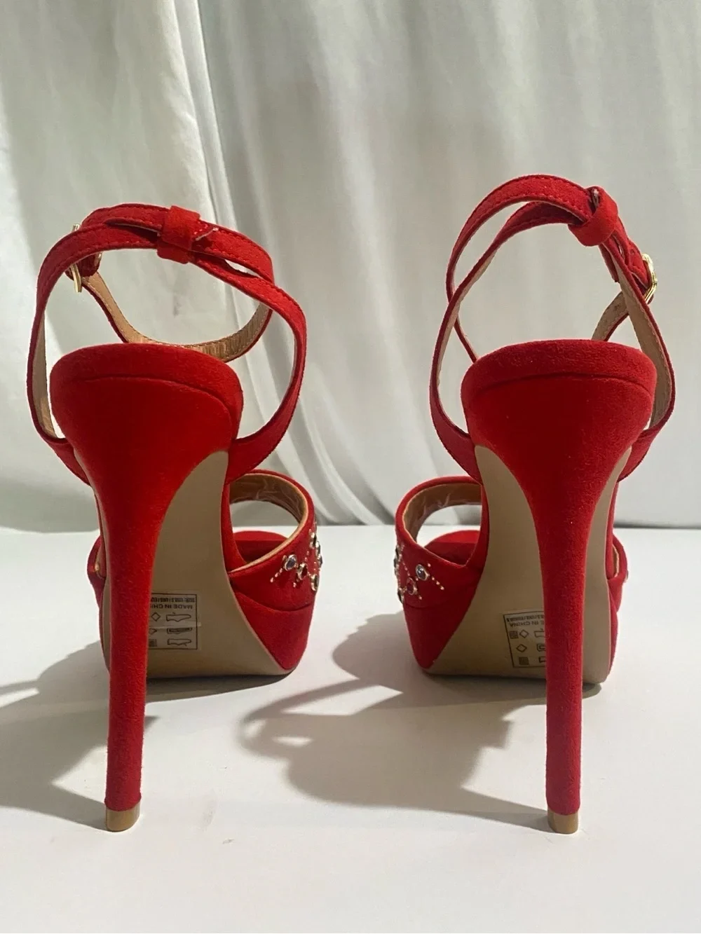 Qupid Women's 8.5 Red Rhinestone Studded Platform Heels - photo 2
