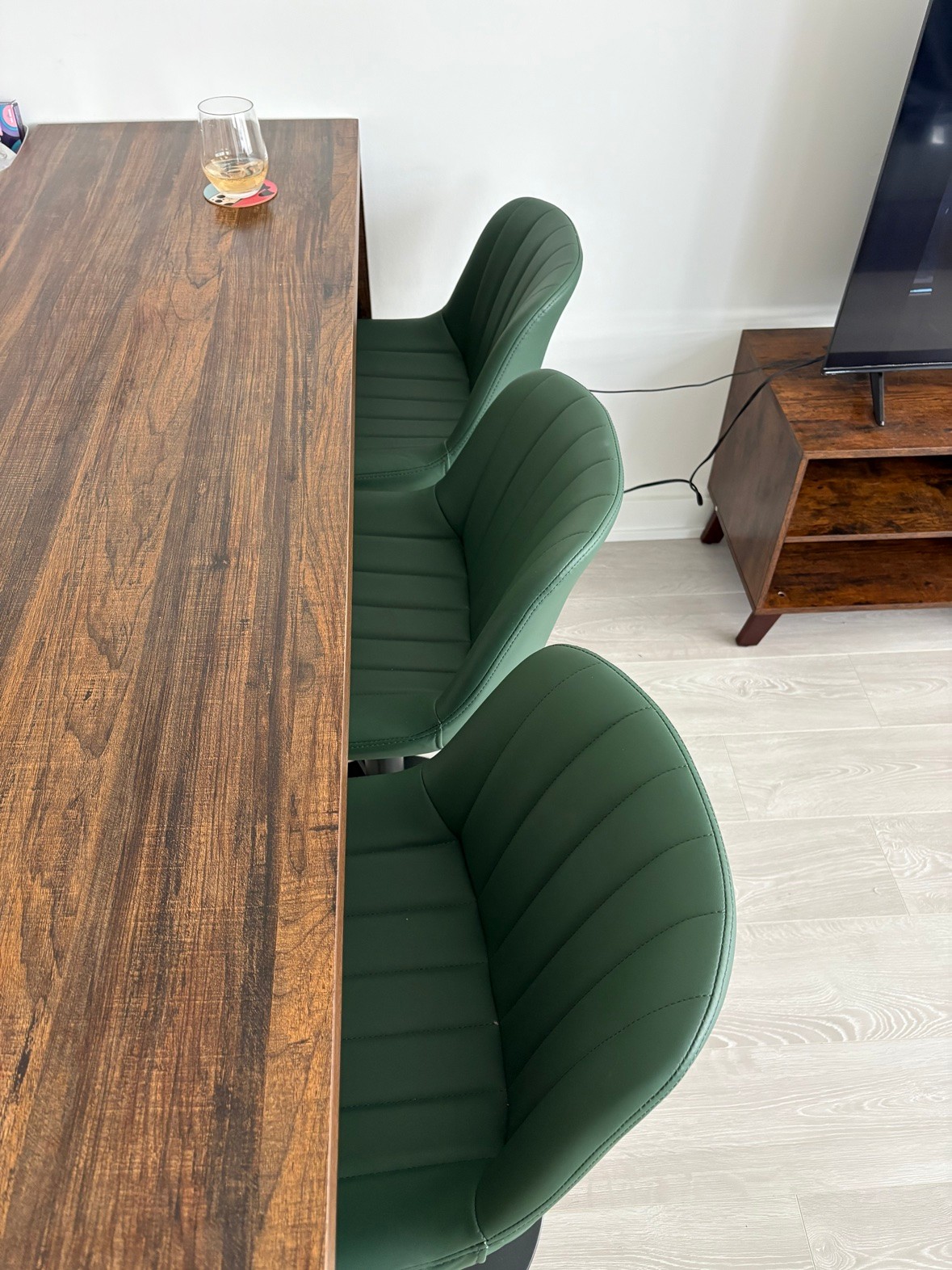 Set of 3 Green Bar Stools - Adjustable, Like New