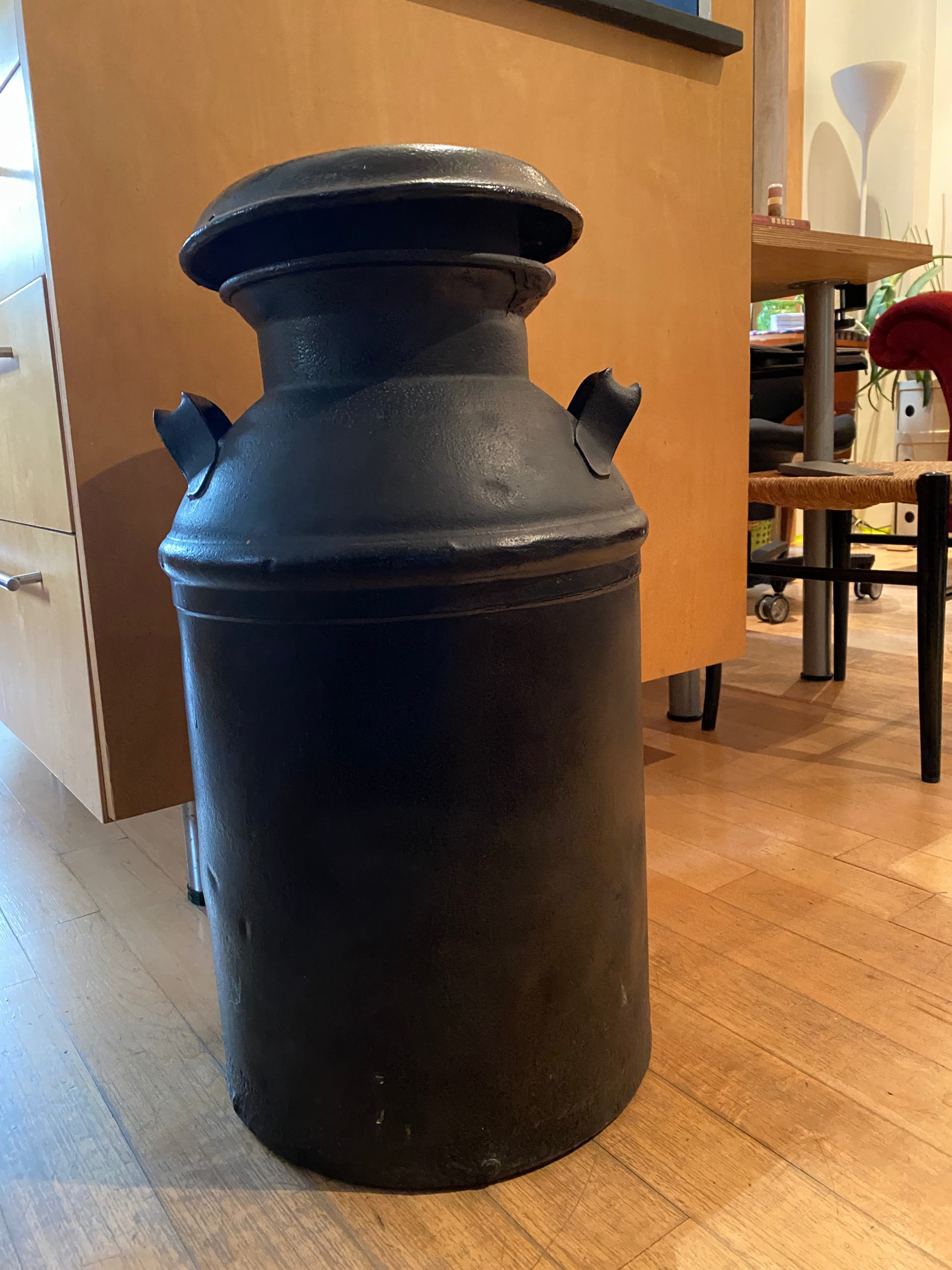 Antique Metal Milk Can: Painted Black