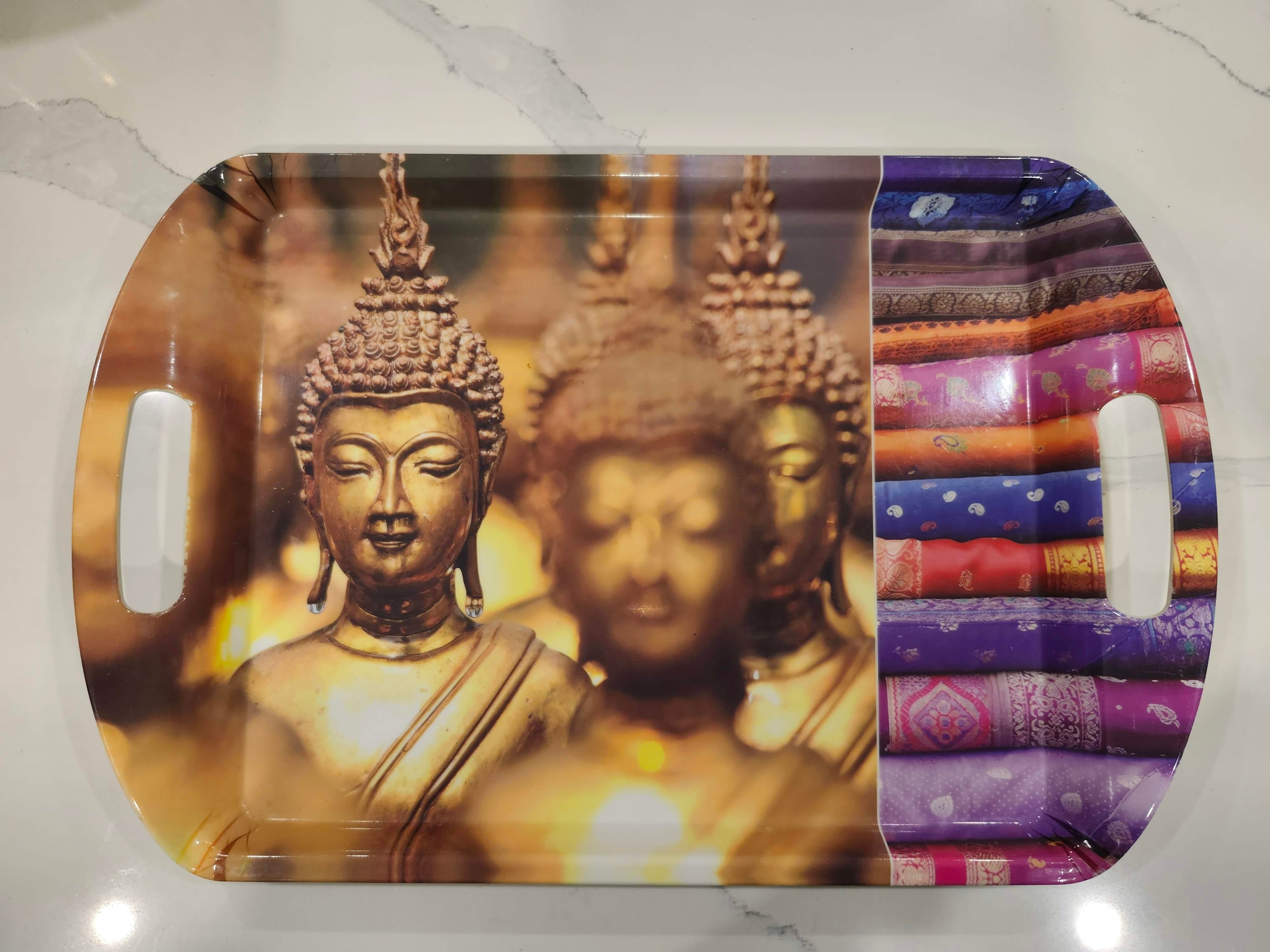Golden Buddha & Sari Stripe Decorative Serving Tray - photo 5