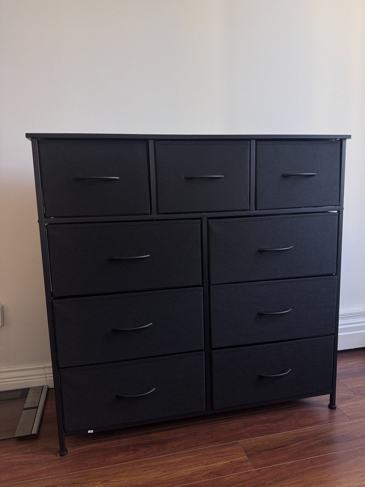MUTUN 9 Drawer Dresser, Black Fabric, Steel Frame, Wood Top
