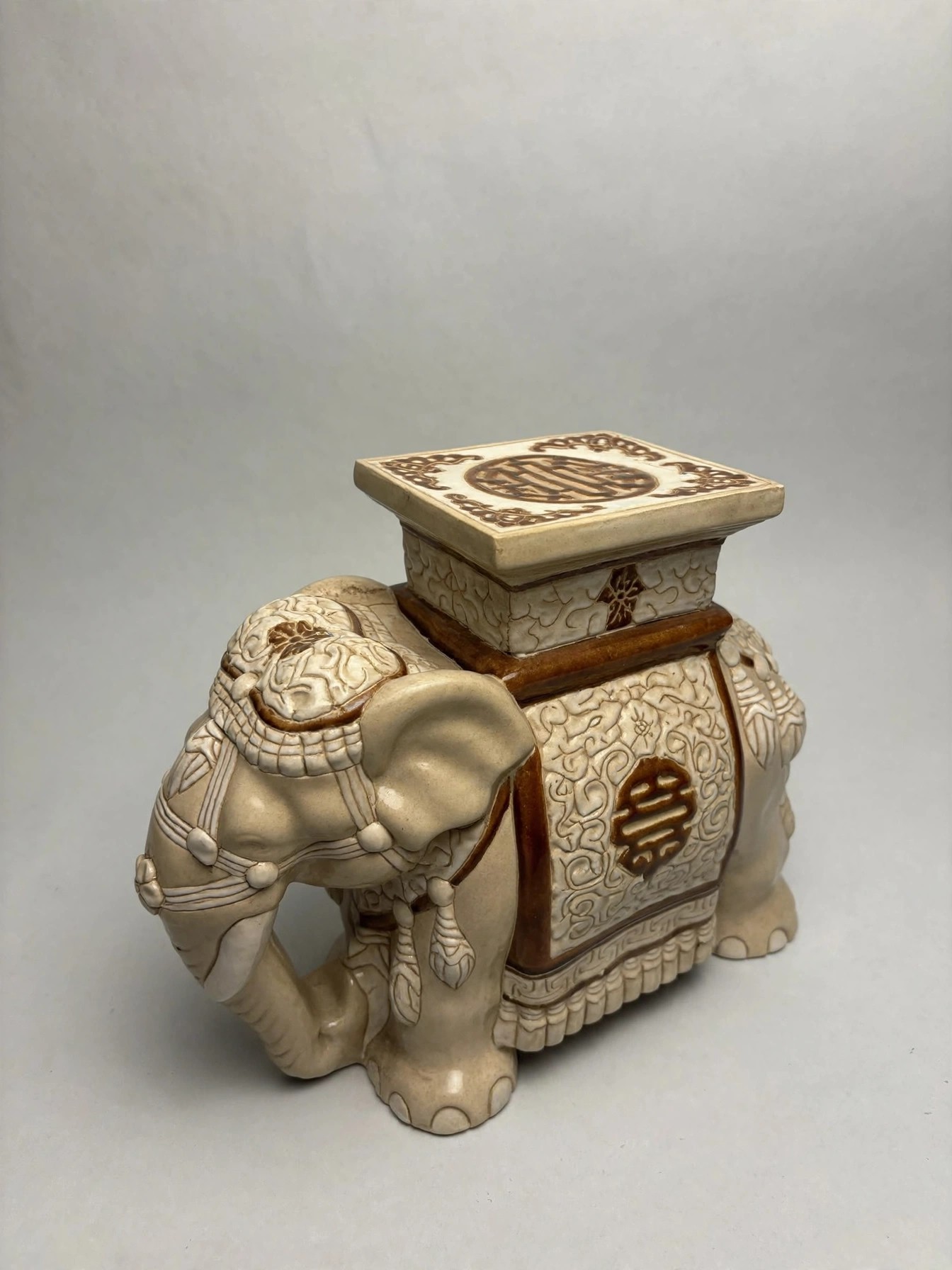 Vintage Ceramic Elephant Garden Stool Plant Stand Cream - photo 3