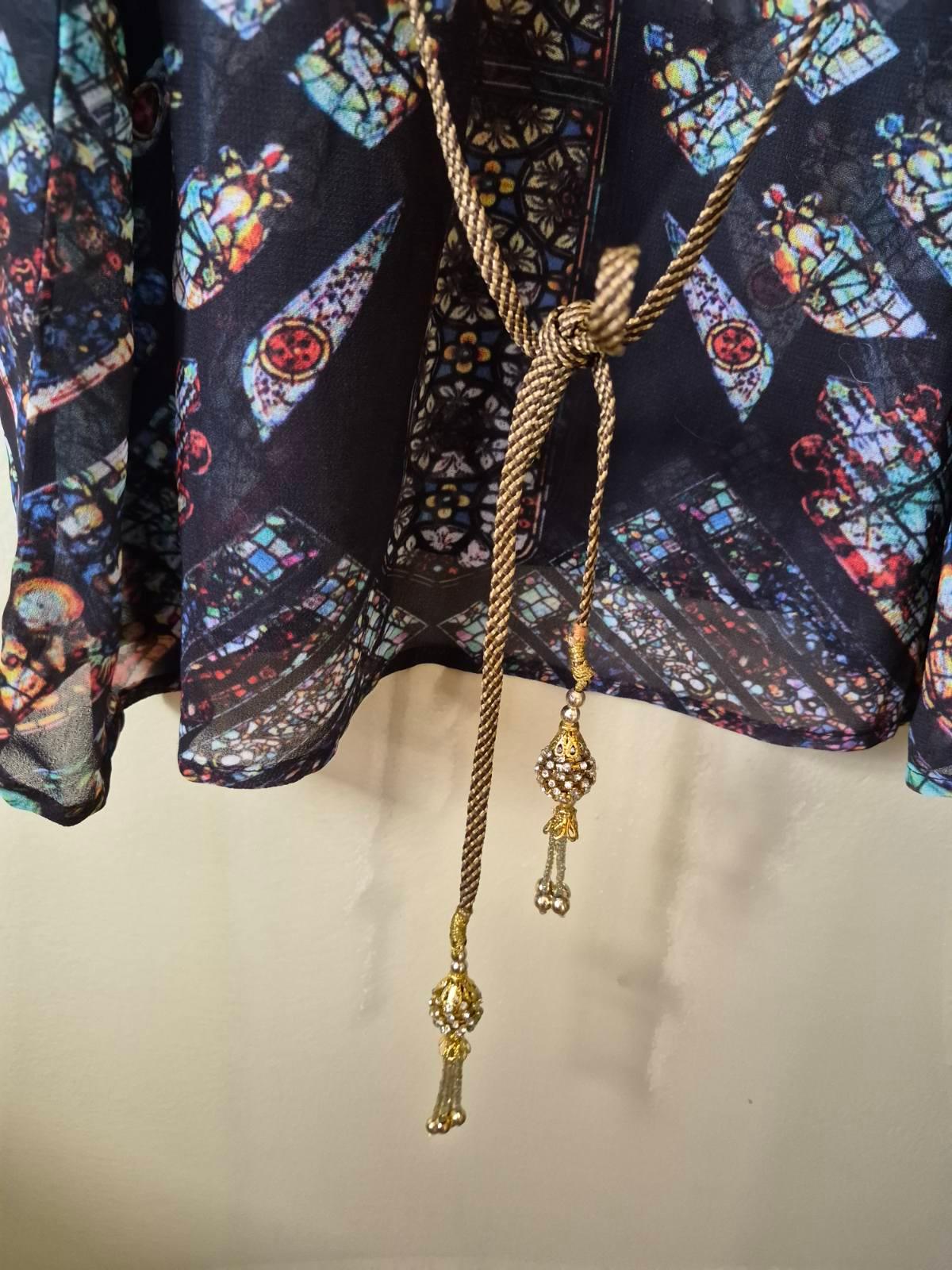 Boho Stained Glass Print Sequin Embellished Kaftan Cover Belted - photo 3