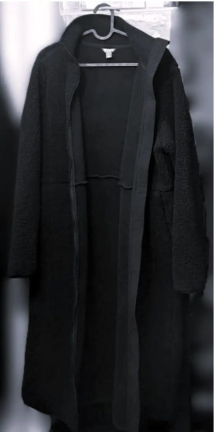 Women’s Longline "Teddy" Fleece Coat Black Size M Like New