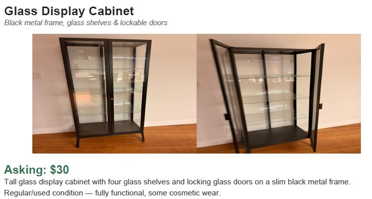 Glass Display Cabinet with Lockable Doors