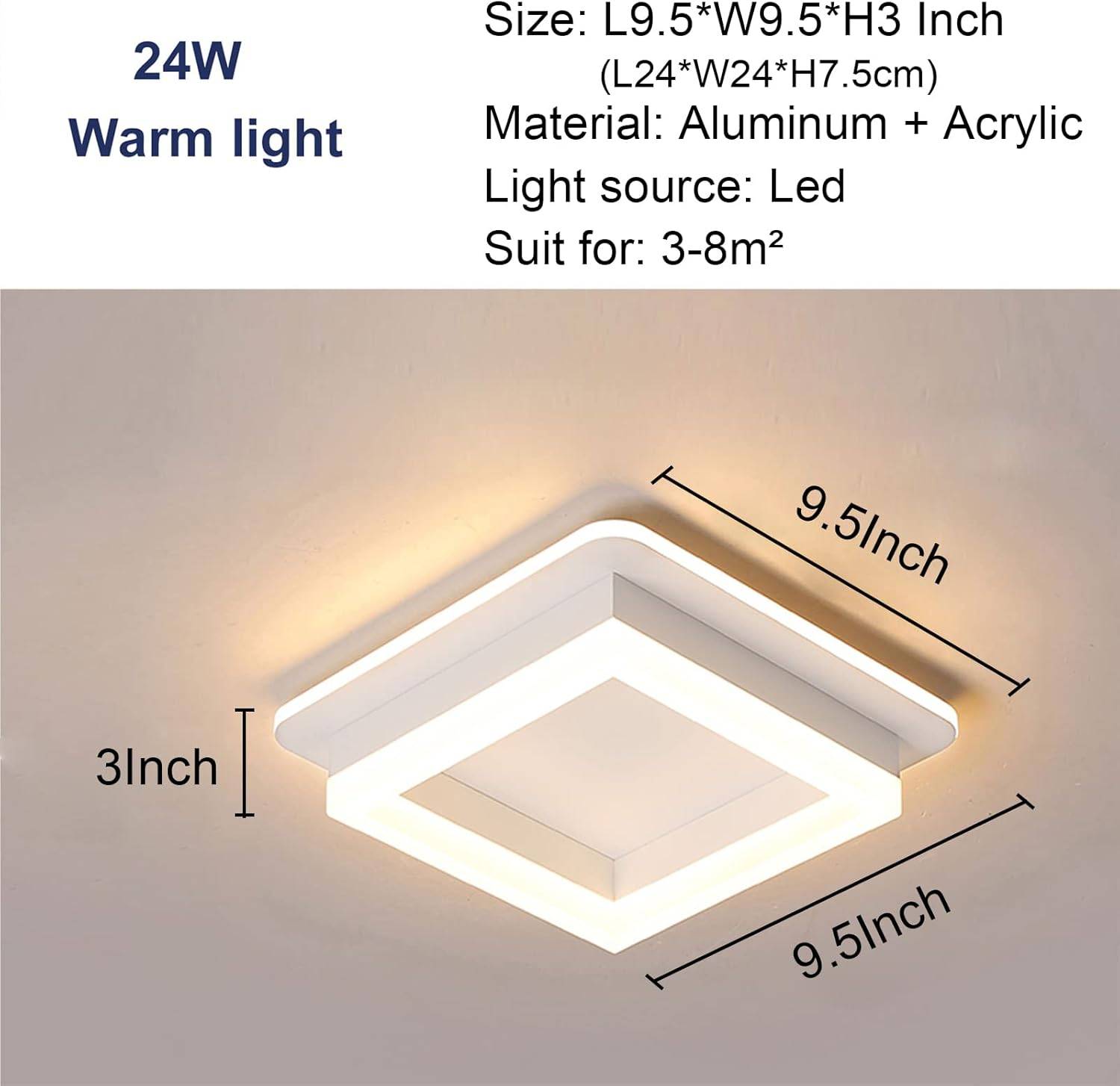 24W LED Square Flush Mount Ceiling Light Warm Light
