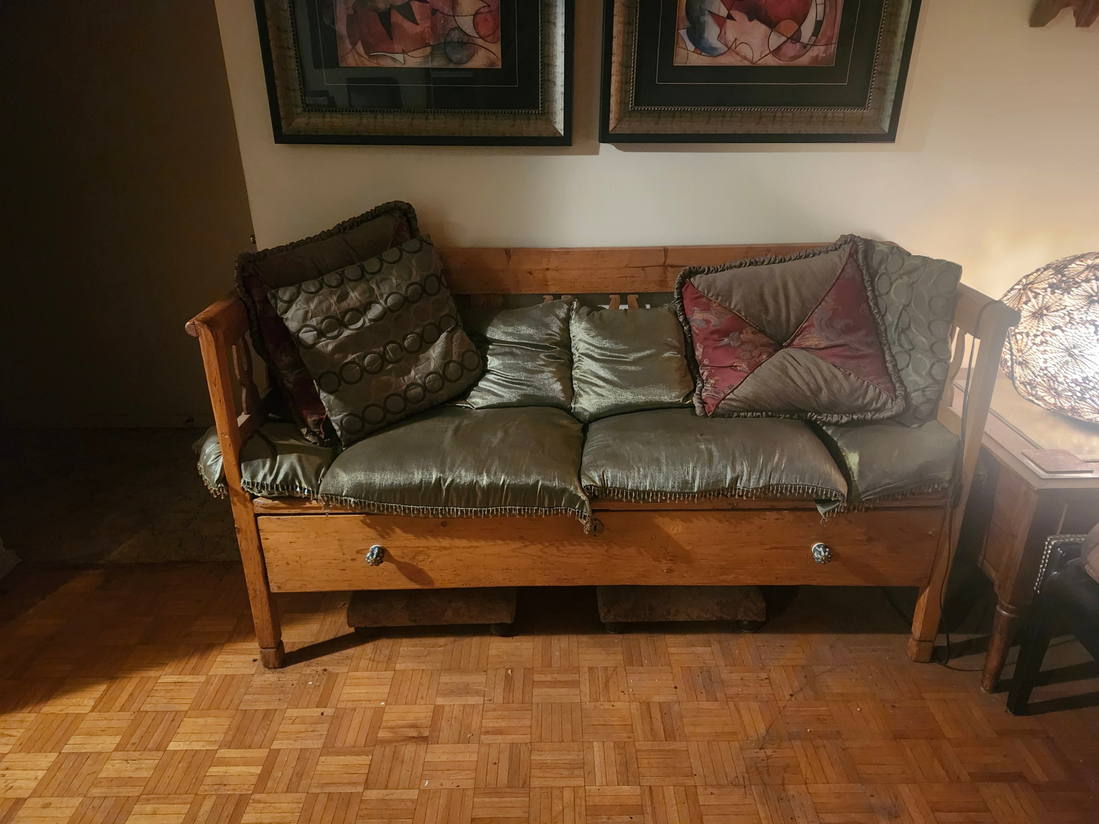 Solid oak antique settle