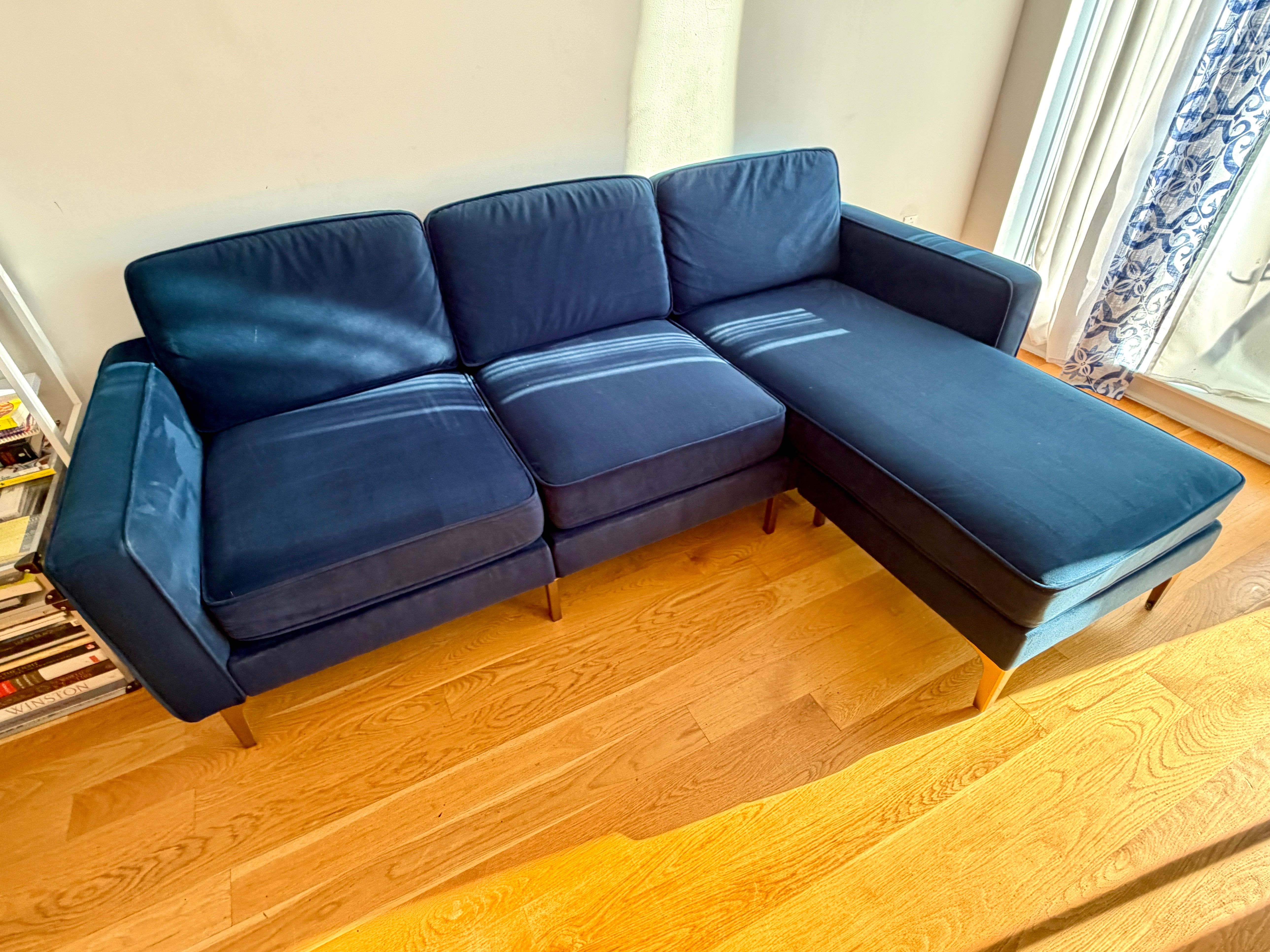 Burrow Nomad Velvet Sofa with Reversible Chaise 85" Navy Blue - photo 5