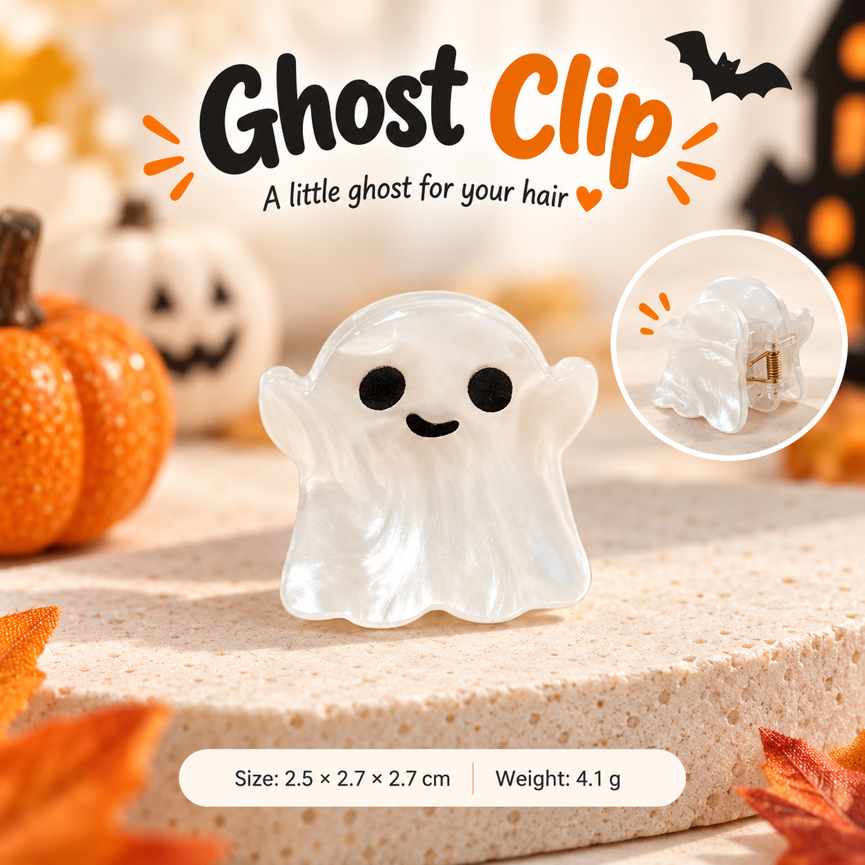 Halloween Hair Clips Set – Ghost, Pumpkin & Black Cat - photo 4