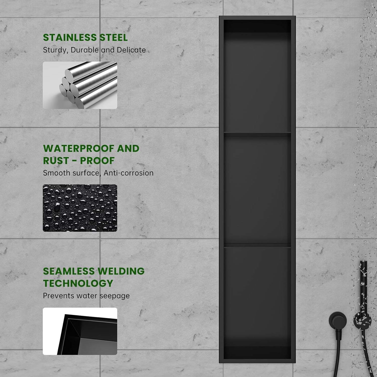 APPASO Matte Black Shower Niche 8" x 36" - photo 5