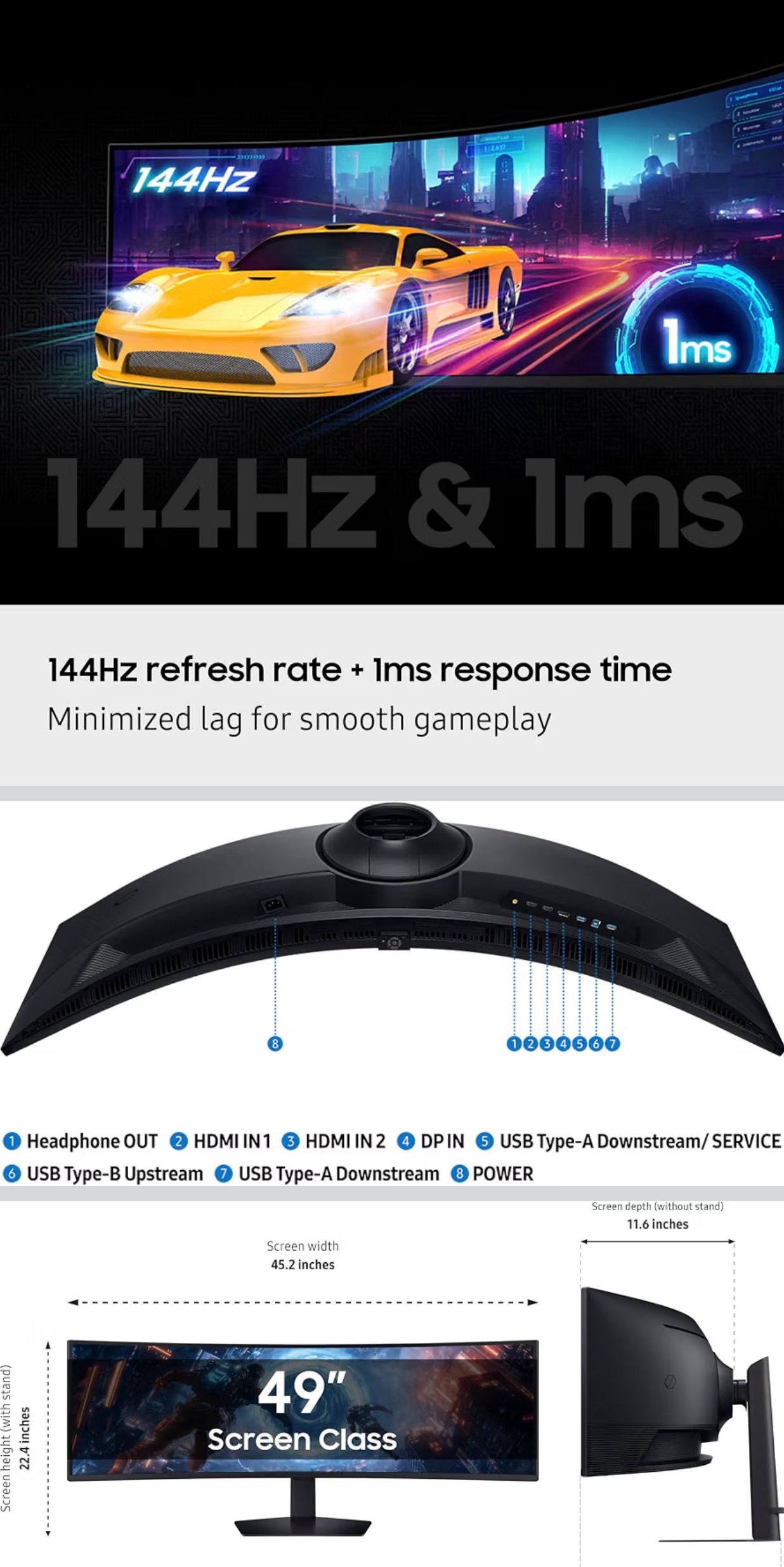 SAMSUNG G9 49" Odyssey 144Hz 1ms DQHD Gaming/Editing Monitor Cur - photo 4