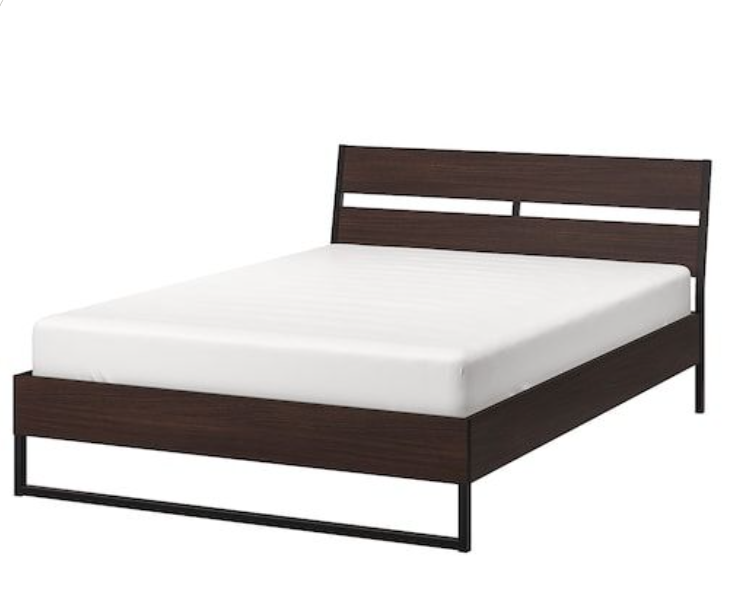 Ikea Trysil Queen Bed Frame with + Slatted Bed Base - Dark Brown