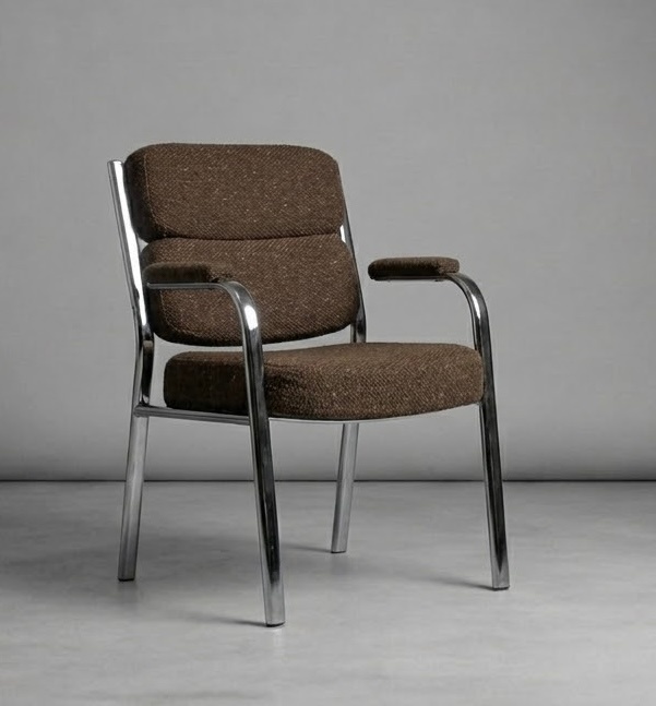 1970s Chrome & Brown Tweed MCM Armchair - photo 2