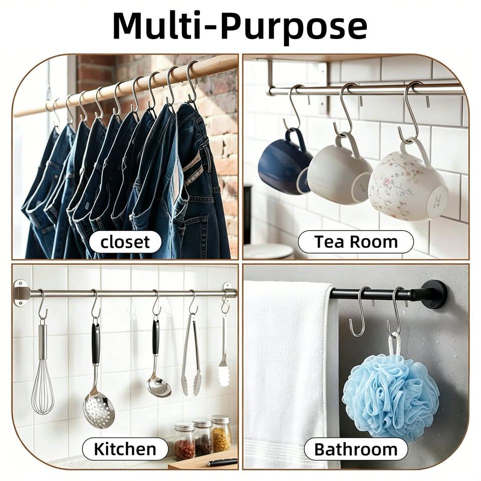 Stainless Steel S Hooks – 50 Pack, Silver
