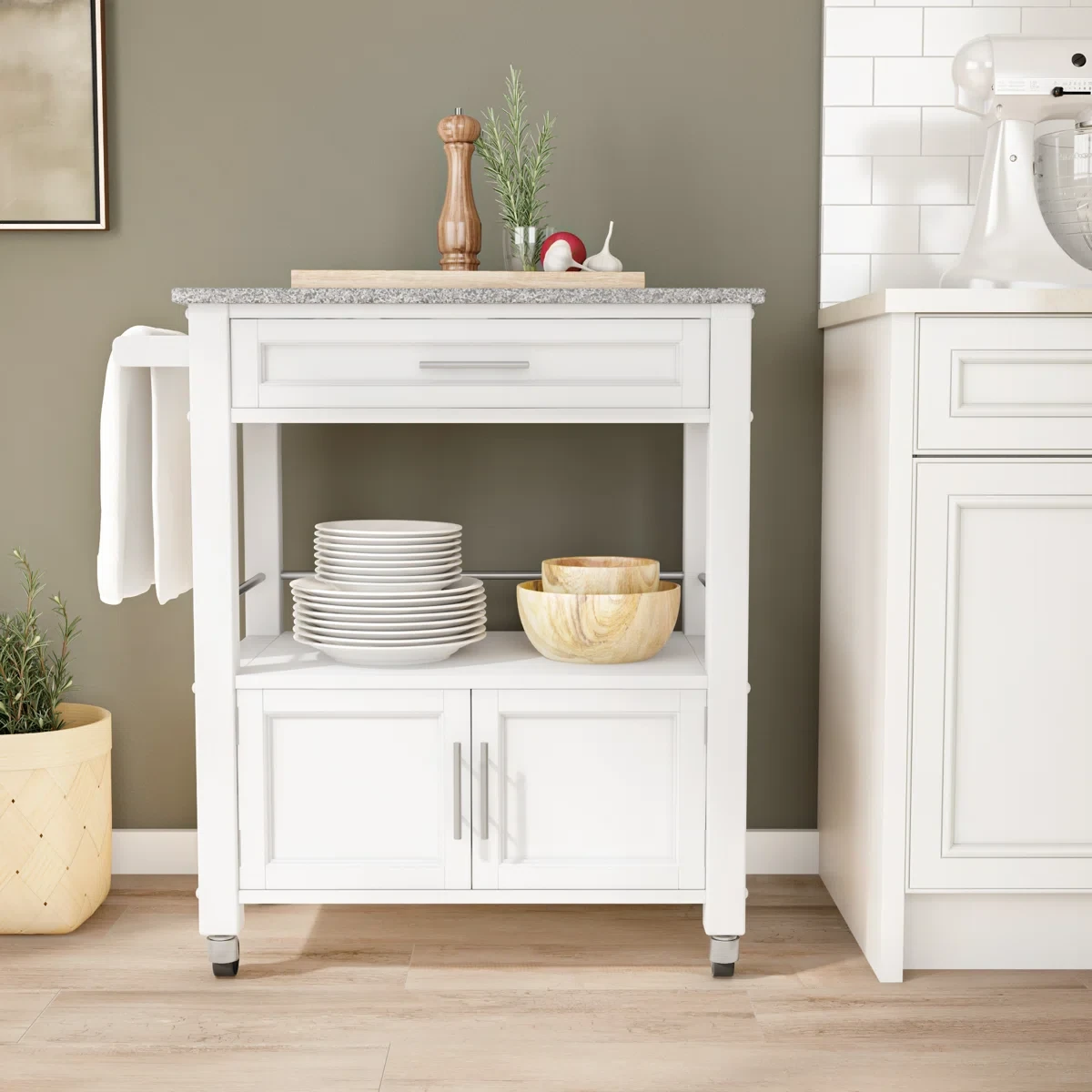 Aleshire Granite Top Kitchen Cart With Storage Space - photo 5