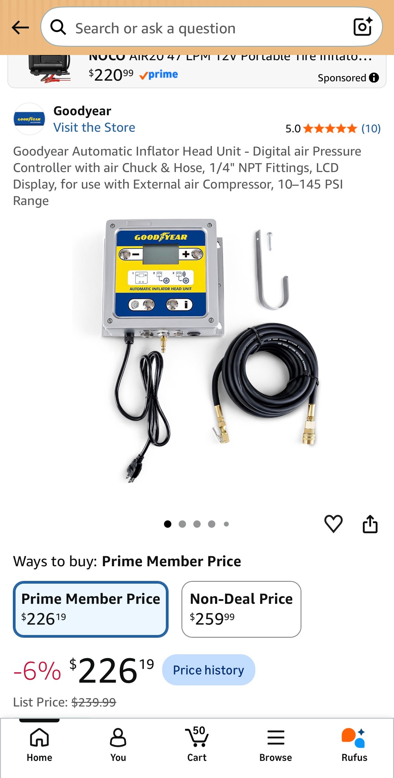 Goodyear Automatic Inflator Digital air Pressure Controller Hose