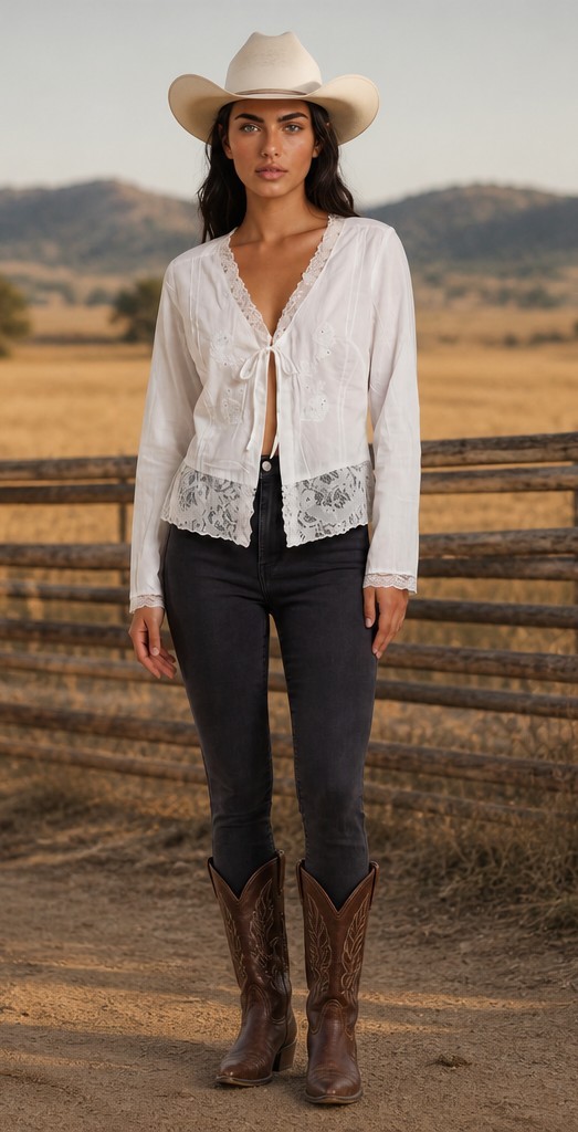 🤠 Vintage Lace Boho Western Blouse / Blouse western dentelle 🐎 - photo 2