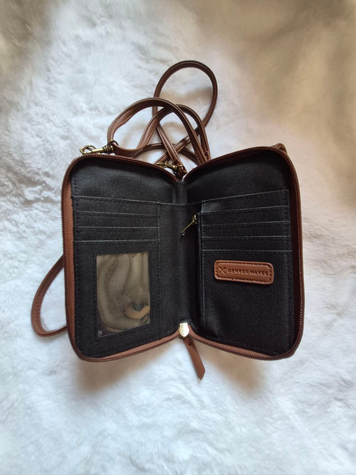 Denver Hayes Brown Faux Leather Crossbody Wallet Bag