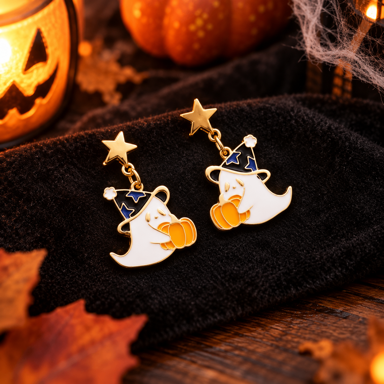 S925 Silver Halloween Ghost Pumpkin Earrings
