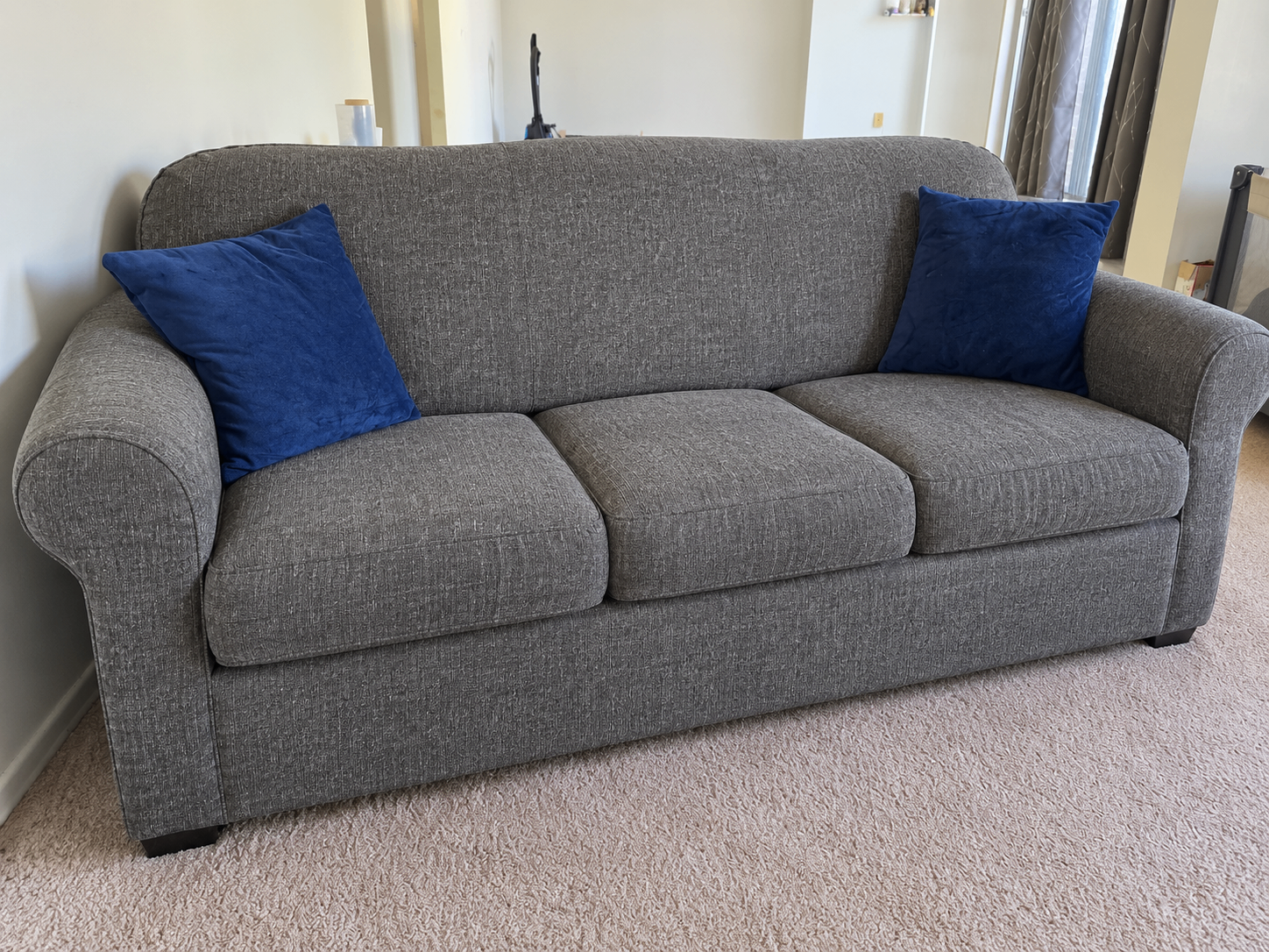 3-Seater Brown Fabric Sofa + Custom Plush Teal Velvet Slipcover - photo 2