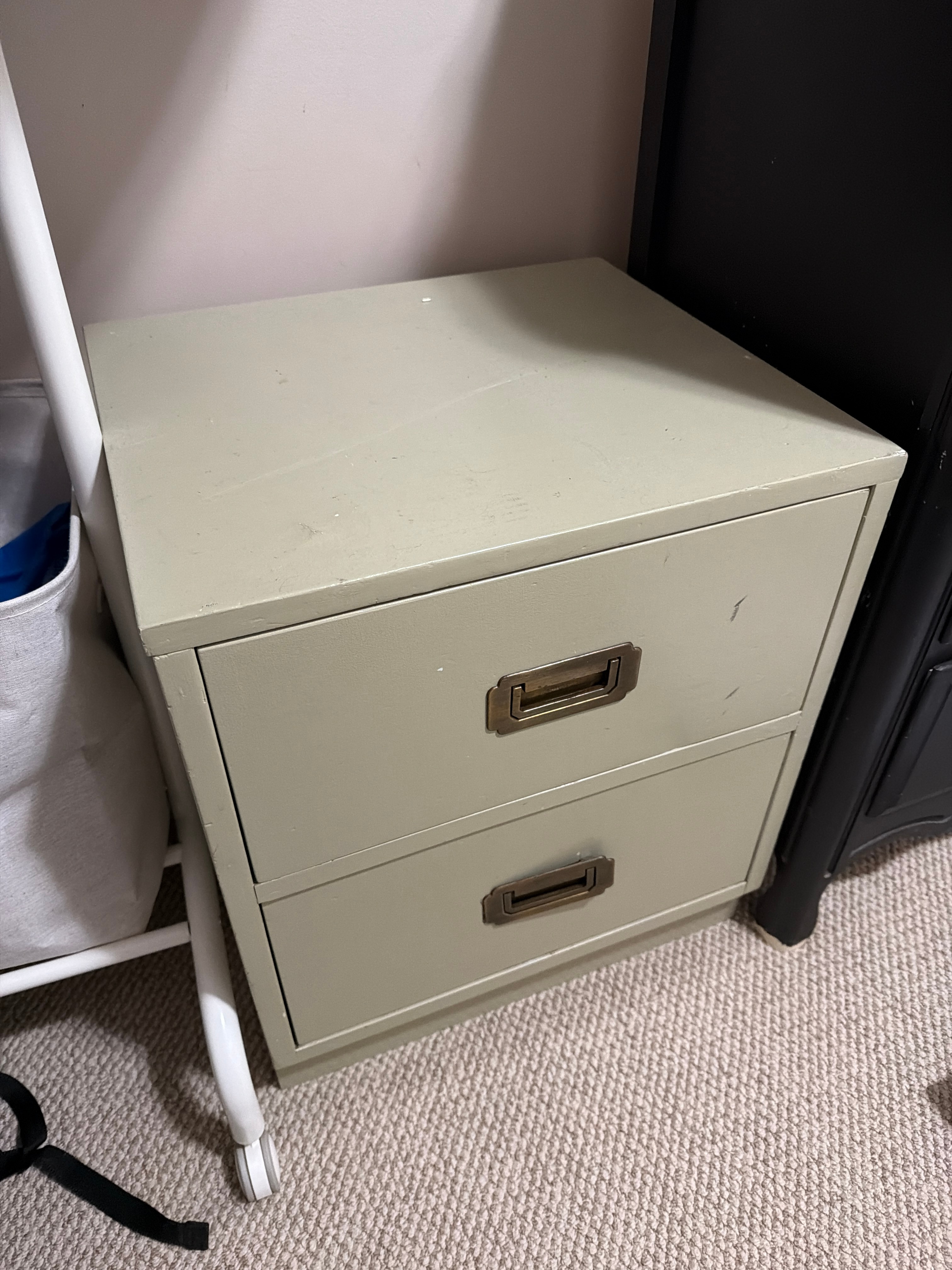 Vintage-Style Steel & Wood 2-Drawer Nightstand / Bedside Table - photo 2