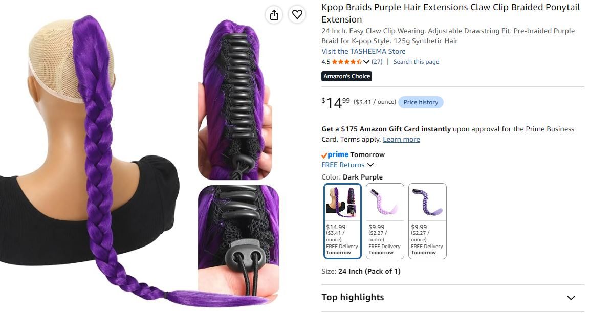 NEW~ Purple Braided Ponytail Extension – 24" Claw Clip - photo 4