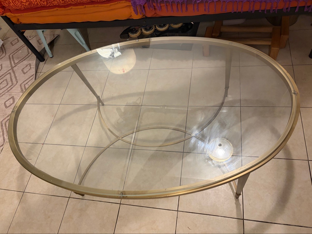 Coffee Table Modern Oval Glass & Brass