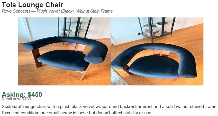 Rove Concepts Tola Lounge Chair - Black Velvet