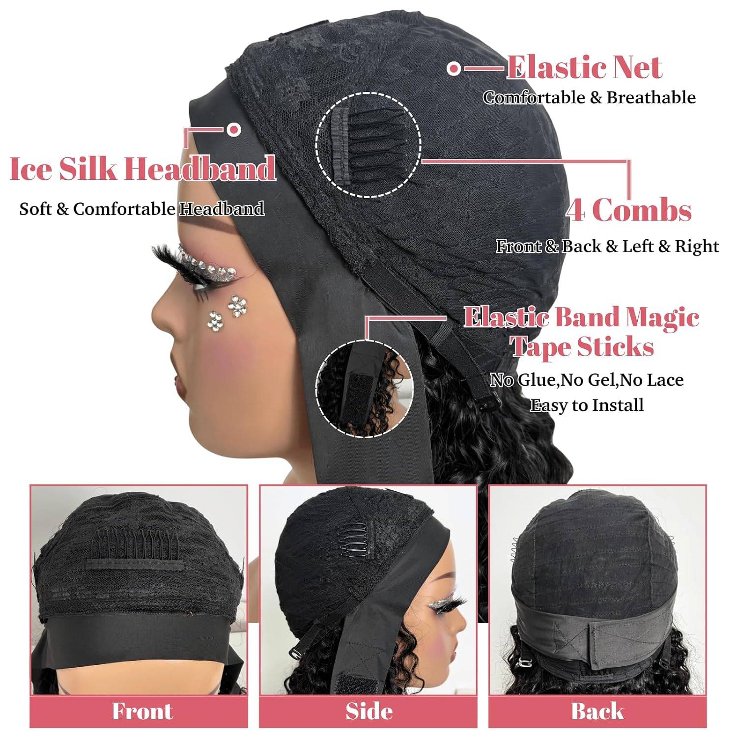 NEW~ 100% Human Hair Headband Wig – 22" Deep Wave - photo 4