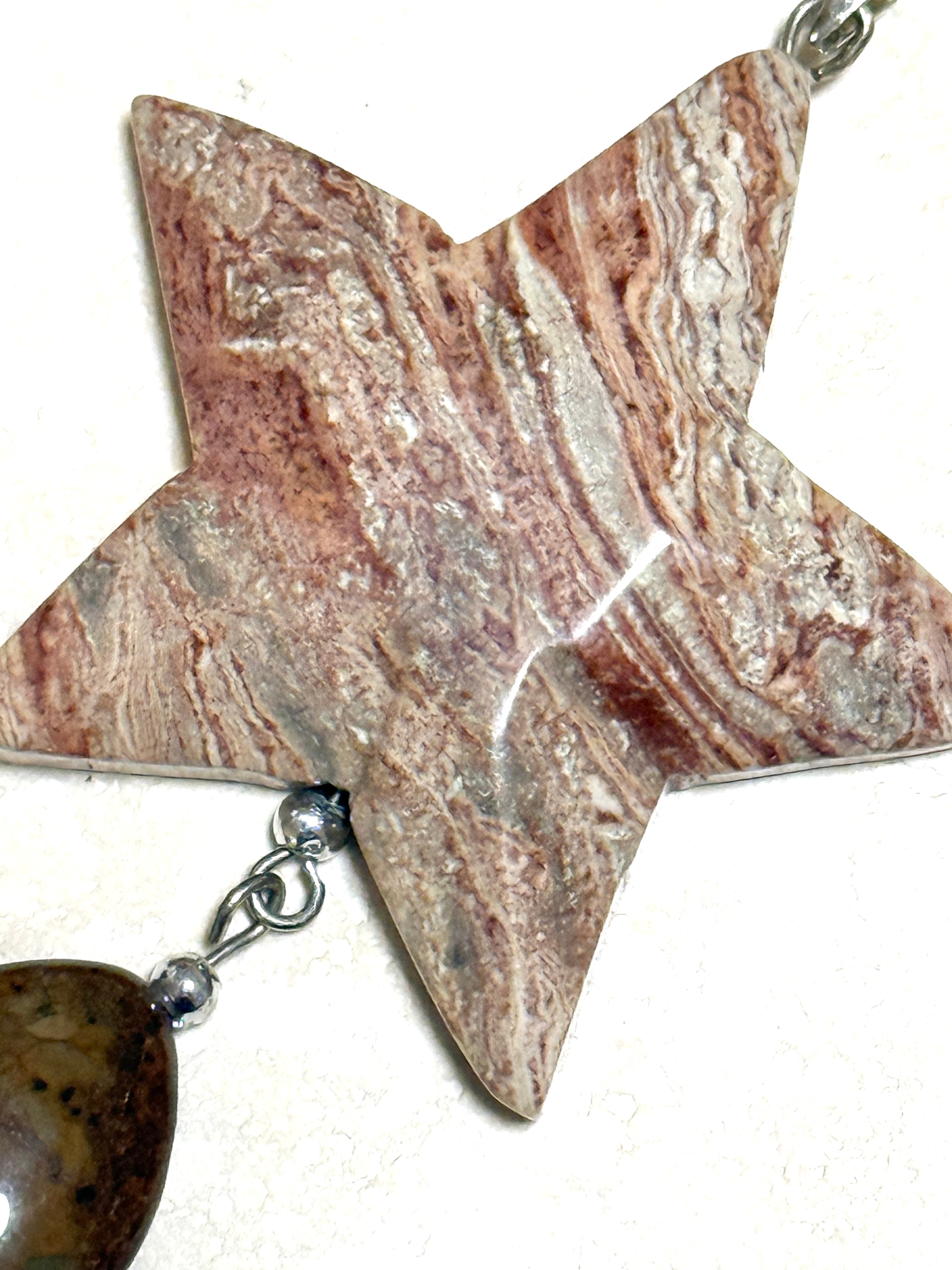 Large Earthy Crazy Lace Agate Pendant, Gemstone Star Pendant - photo 5