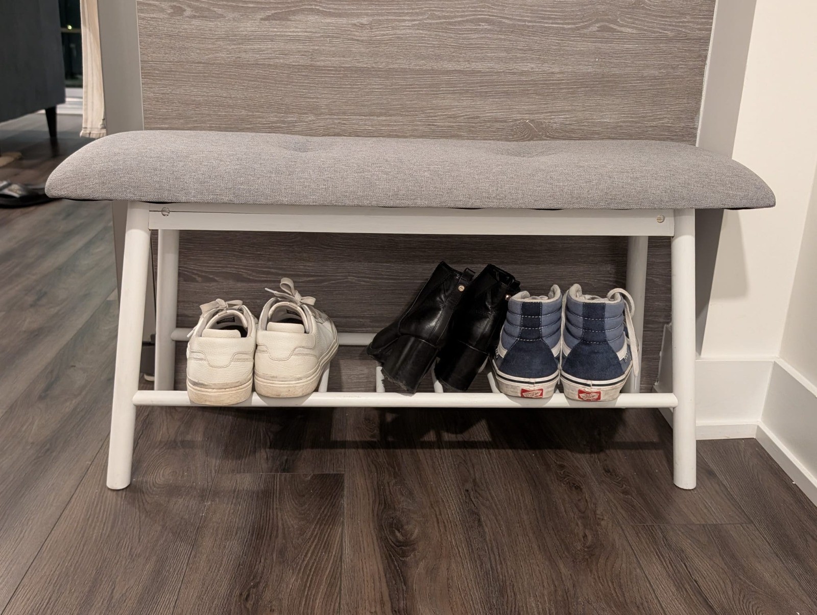 Entryway Shoe Bench with Storage Rack - Grey/White - photo 2